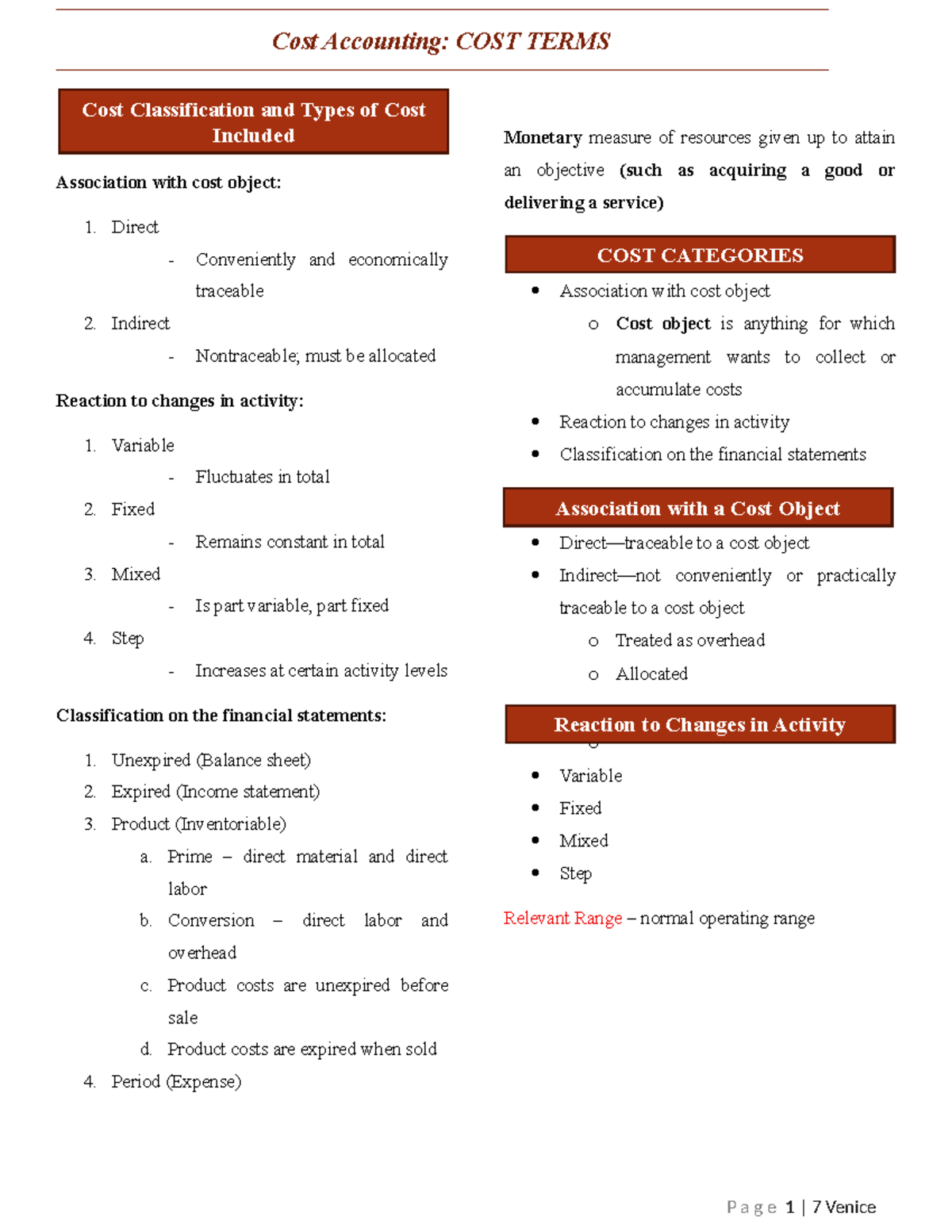 Cost Accounting: COST TERMS and Cost Behavior Analysis - Studocu