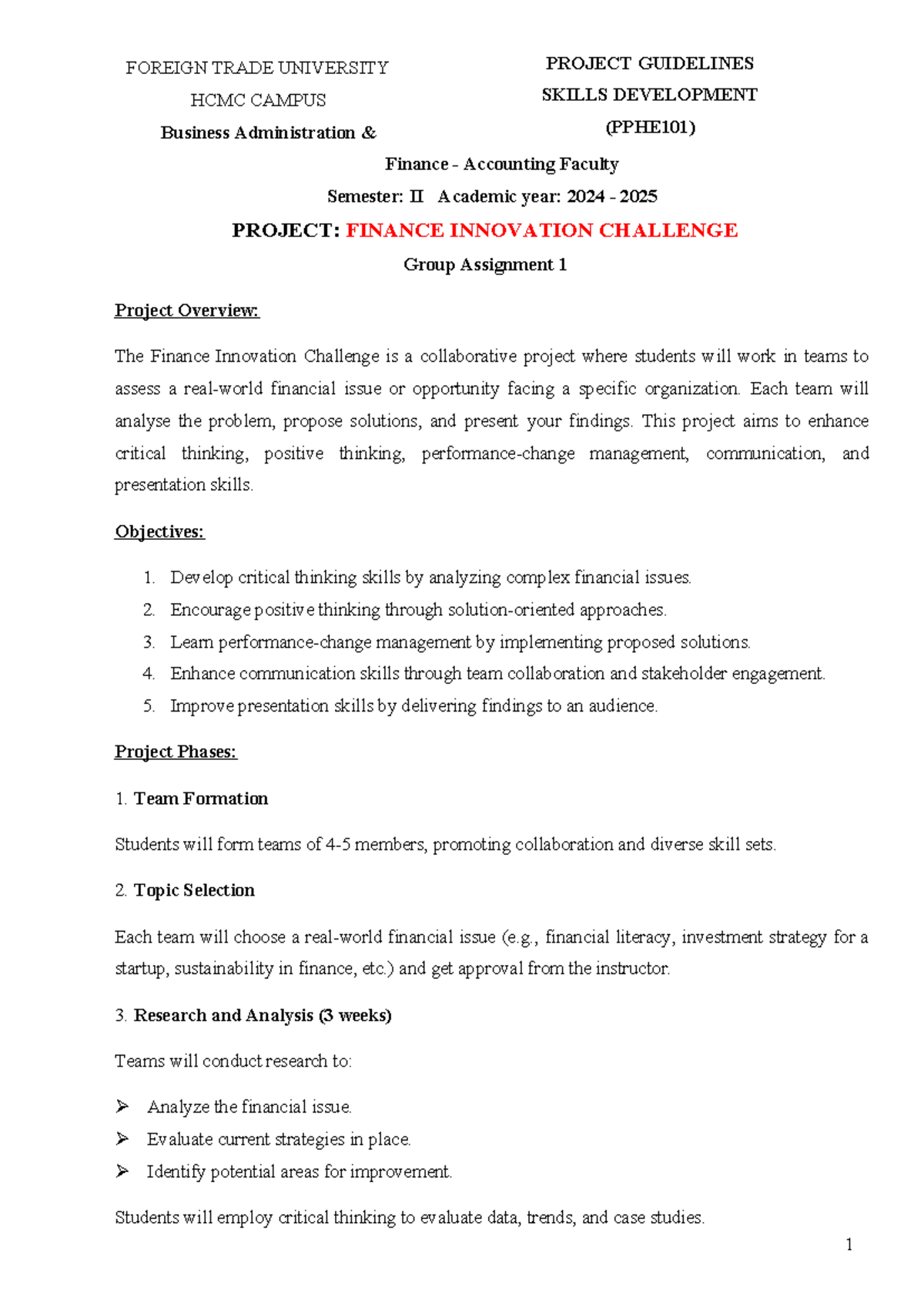 2025 PPHE101 Project Guidelines Updated - 1 PROJECT GUIDELINES SKILLS ...