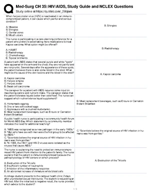 HIV/AIDS Practice Questions Study Guide for Nursing Students - Studocu