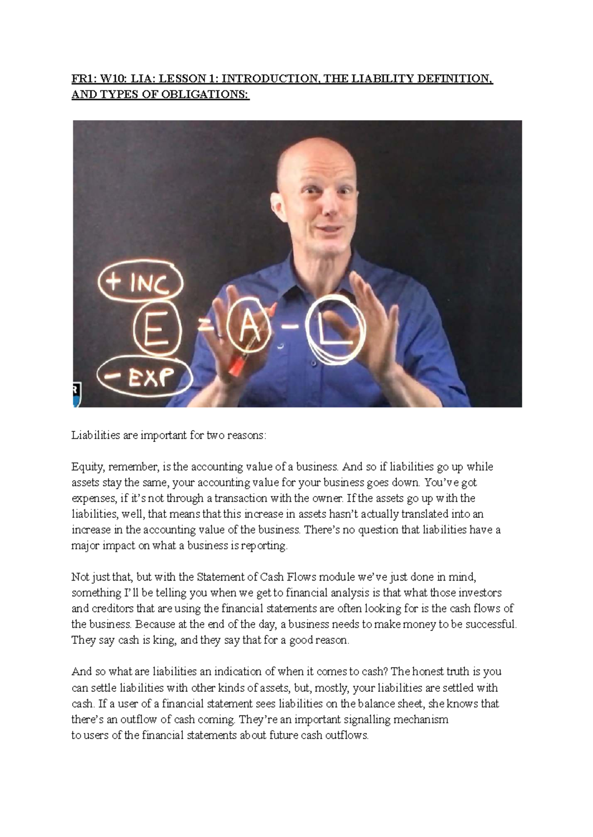 FR1 W10 LIA: Lesson 1 - Understanding Liability Definitions ...