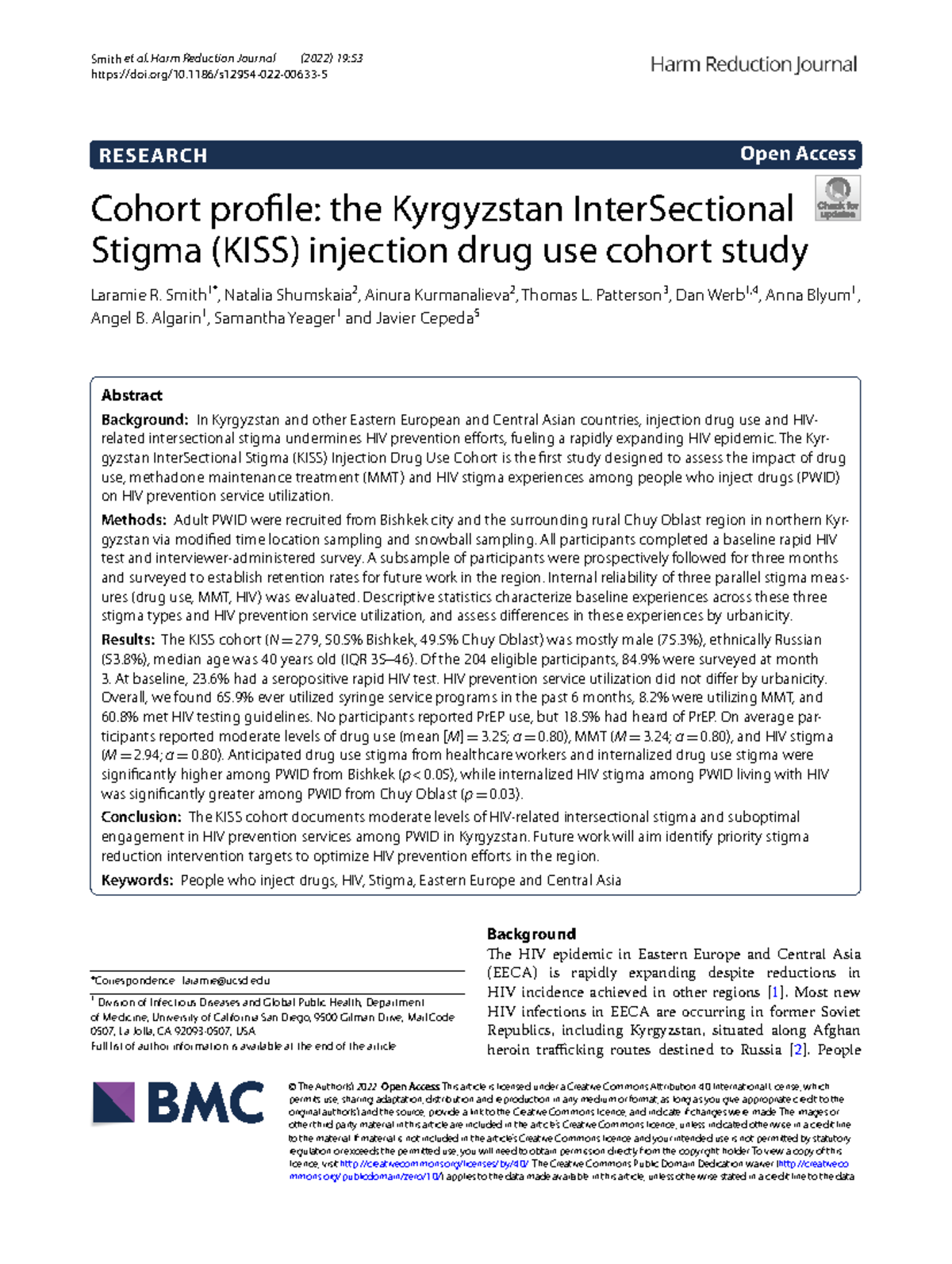 KISS Cohort Study: Intersectional Stigma and HIV Prevention Among PWID ...