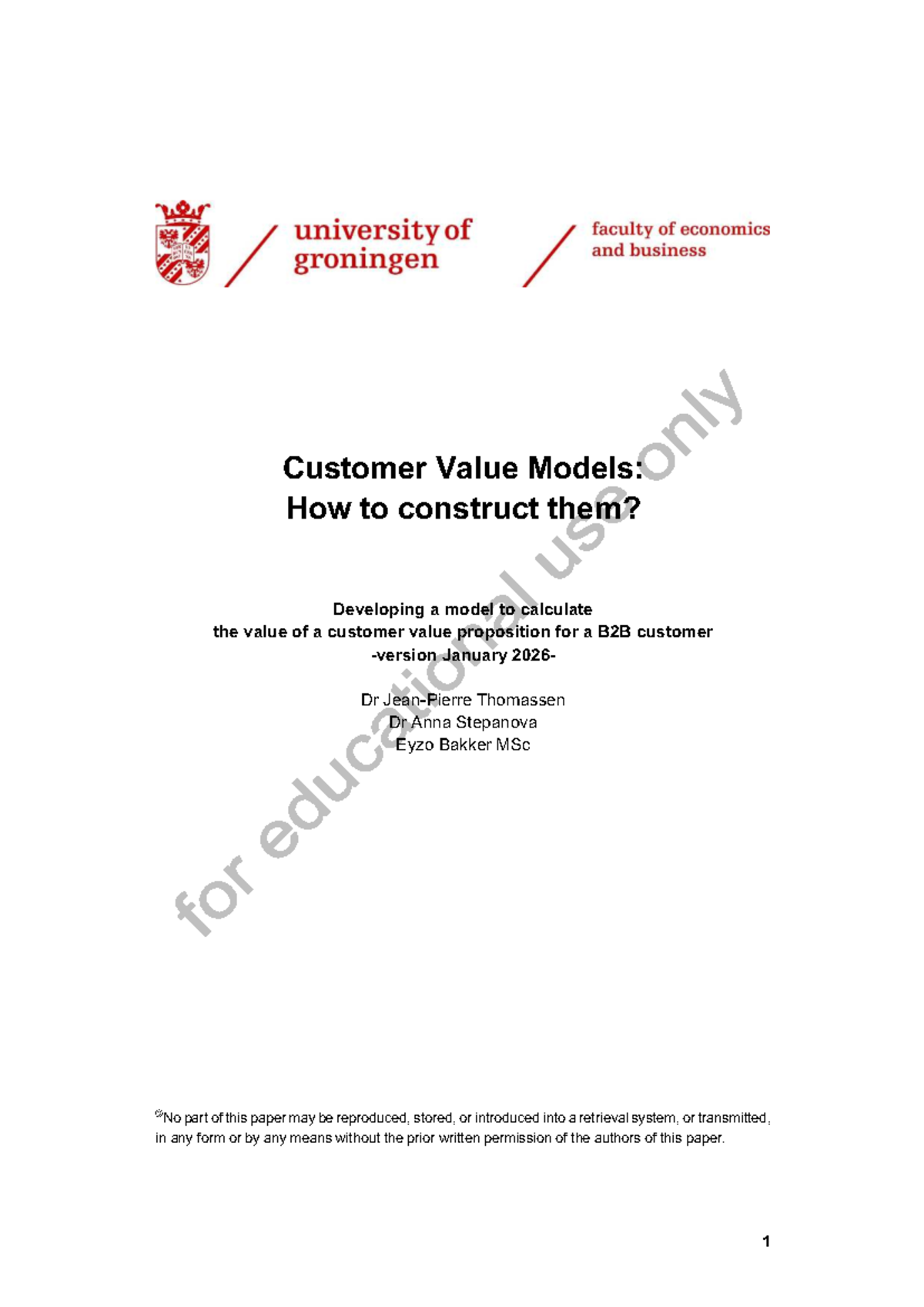 CVM Construction and Analysis for B2B Customer Value Models (ECON 202 ...