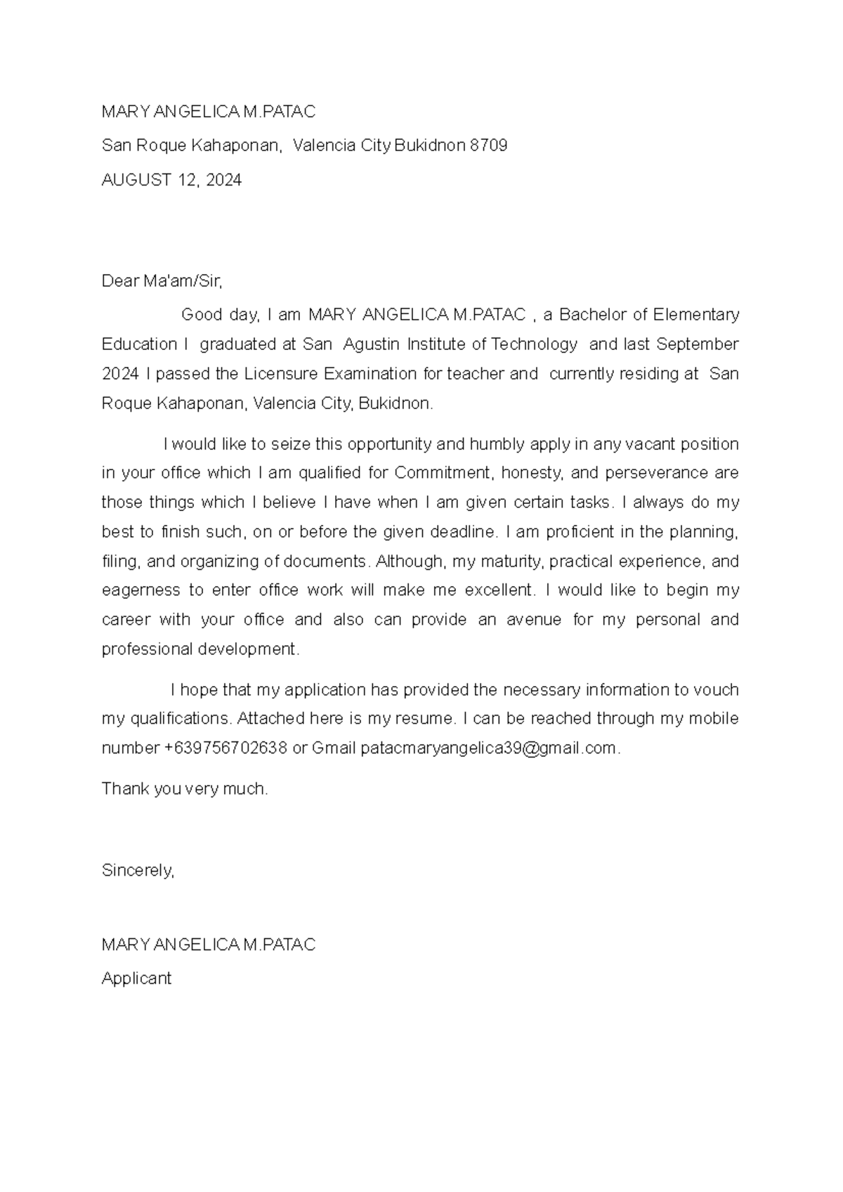 MALL Application - nmnb - MARY ANGELICA M San Roque Kahaponan, Valencia ...