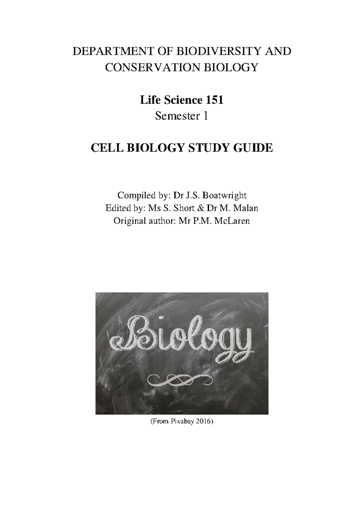 LFS151 Cell Biology Study Guide - Semester 1 2024 Overview - Studocu
