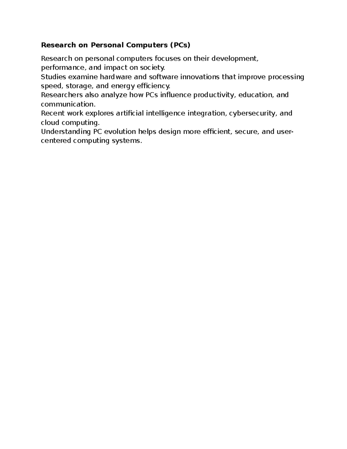Research on Personal Computers - Studies examine hardware and software ...