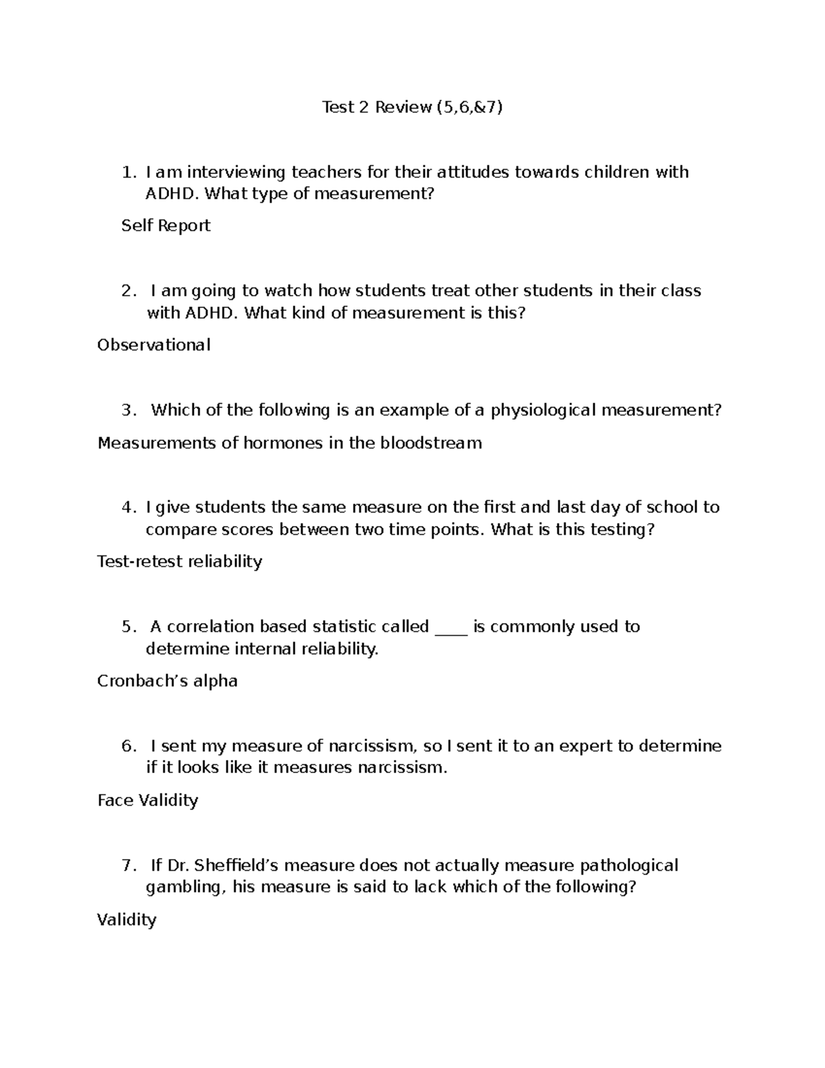 Test 2 Review: Measurement & Validity Concepts in Psychology - Studocu
