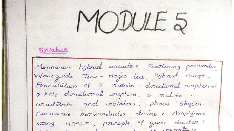 MWA MOD 5 Notes: Microwave Hybrid Circuits & S-Matrix Analysis - Studocu