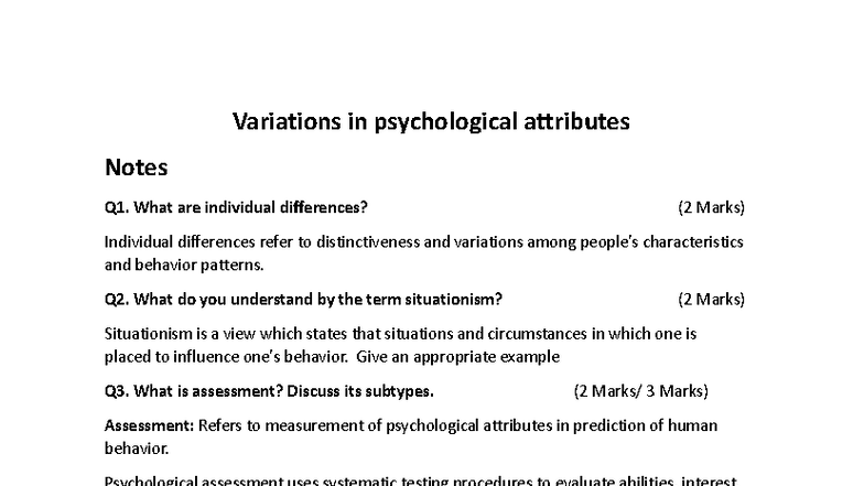 Notes-Variations in psychological attributes - Variations in ...