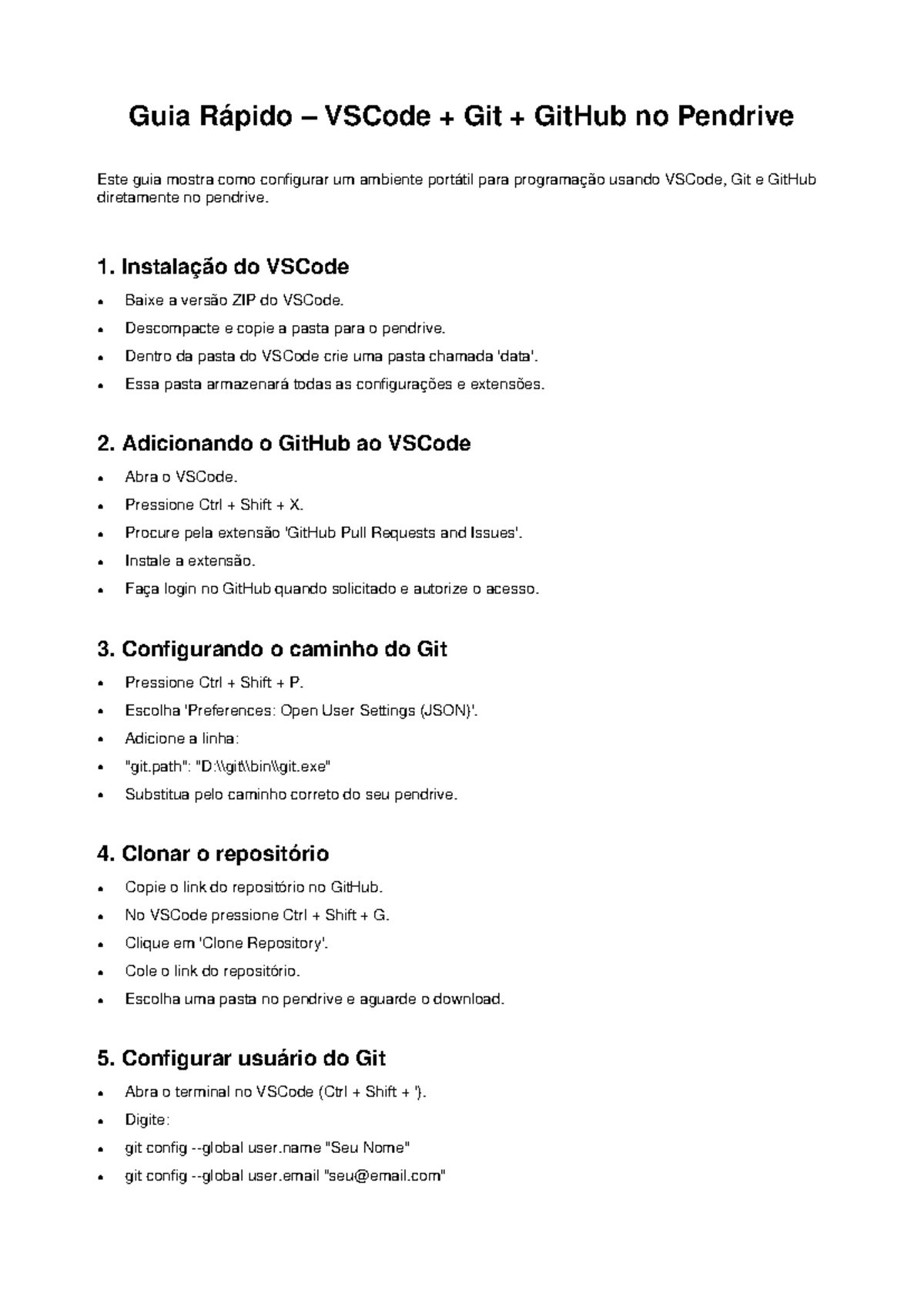 Guia Rápido: Tutorial VSCode, Git e GitHub no Pendrive - Studocu