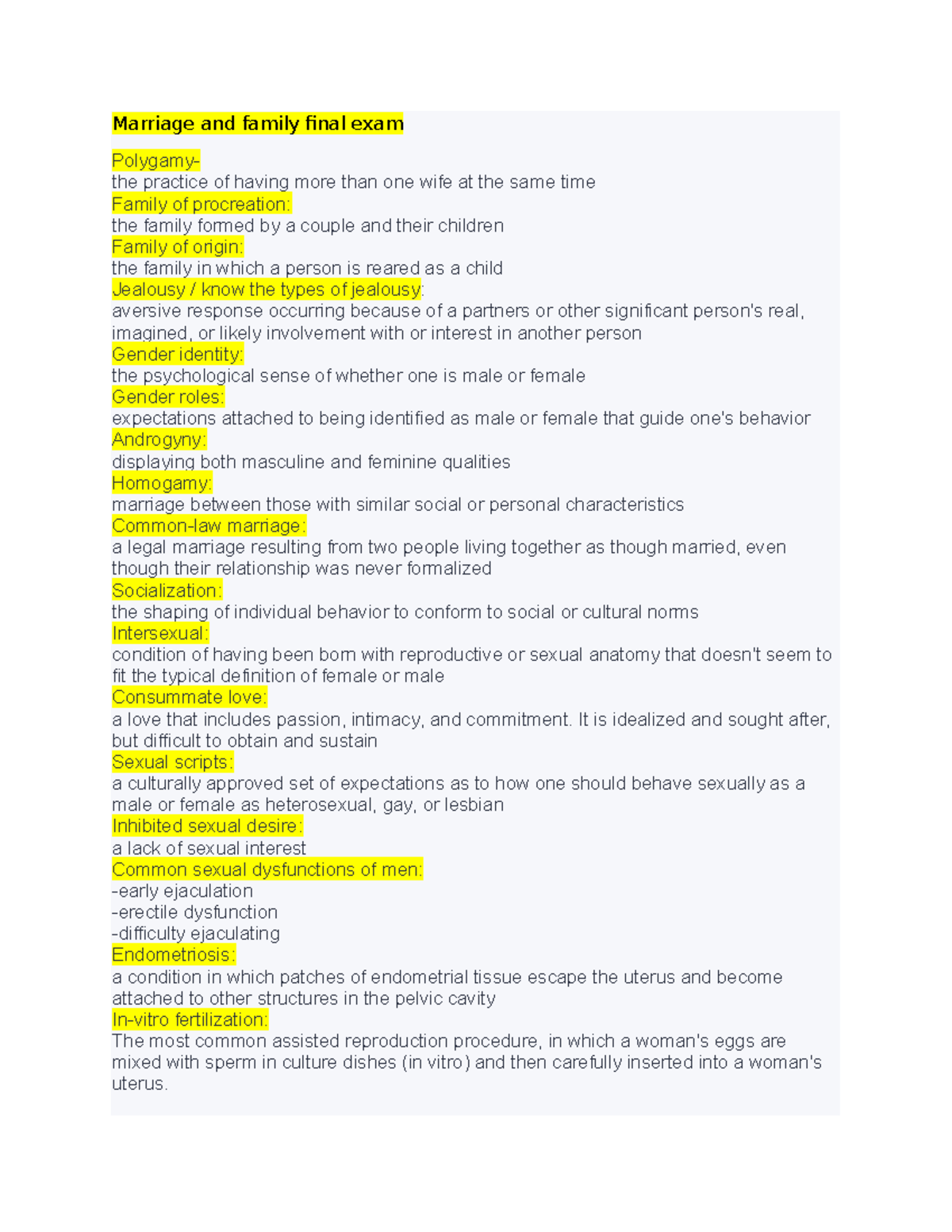 Marriage and Family Final Exam Review: Key Concepts & Theories - Studocu