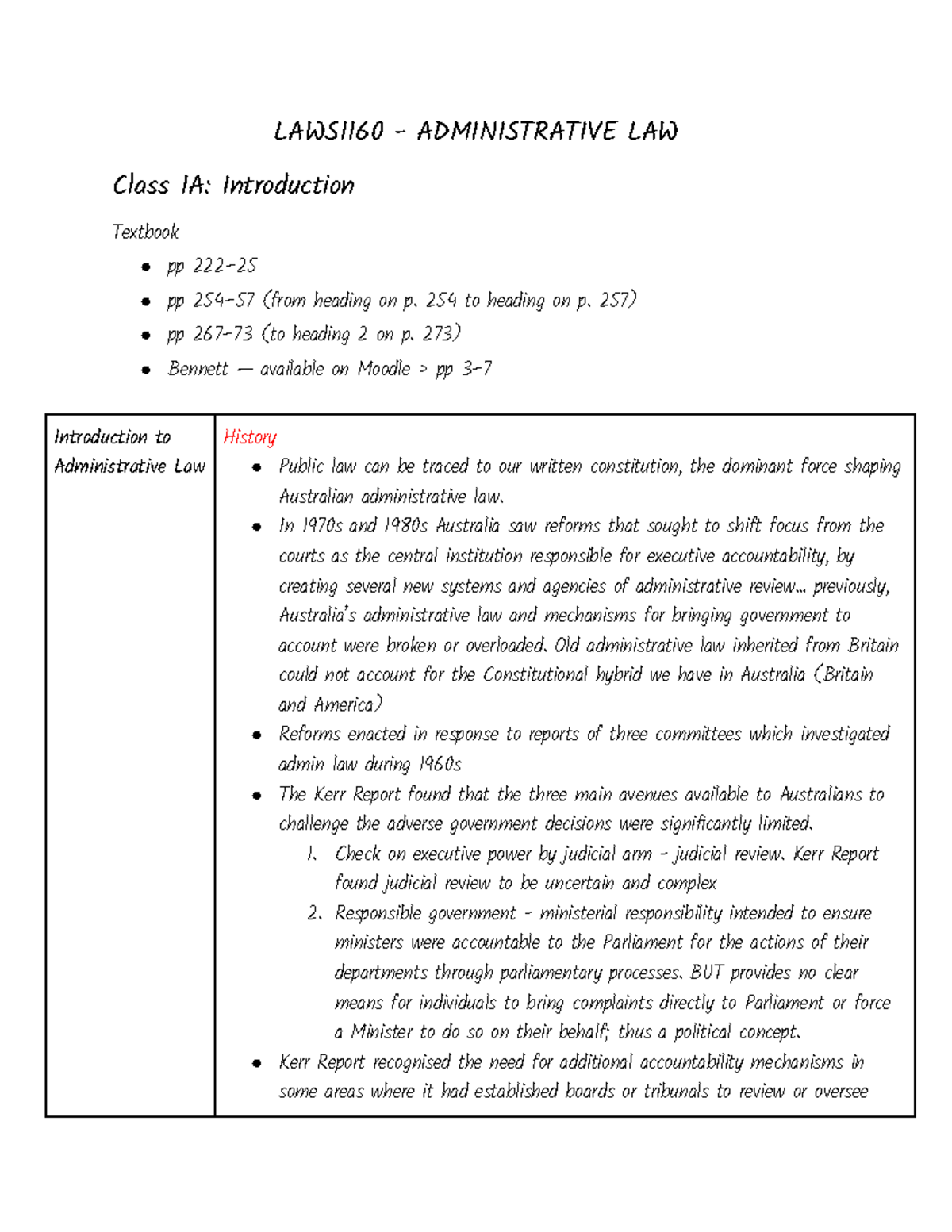 Admin Law Class Notes & Readings: LAWS1160 Overview and Key Concepts ...