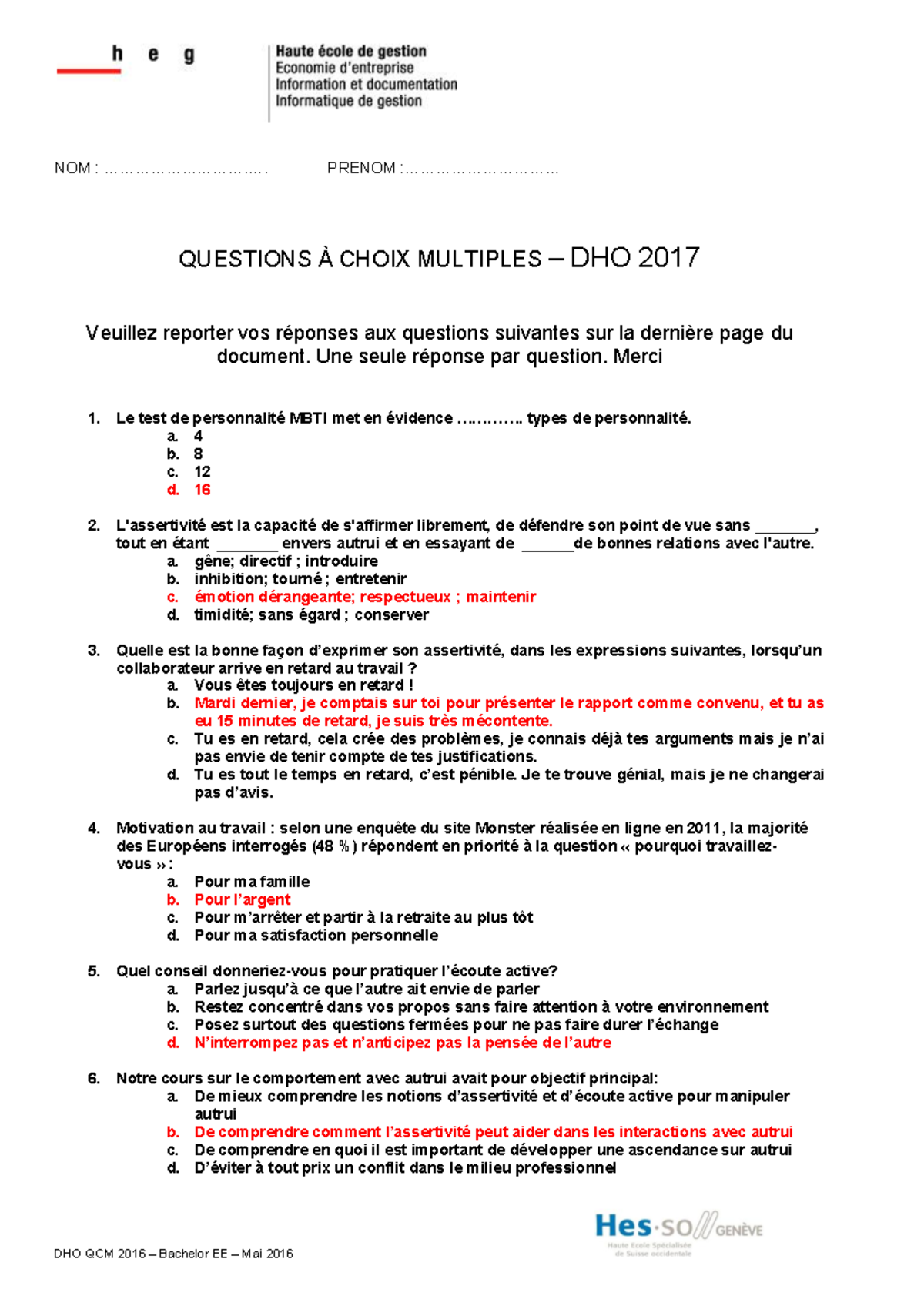 EXA DHO 2017 - Corrigé - Examen à blanc de DHO corrigé (2017) - NOM ...