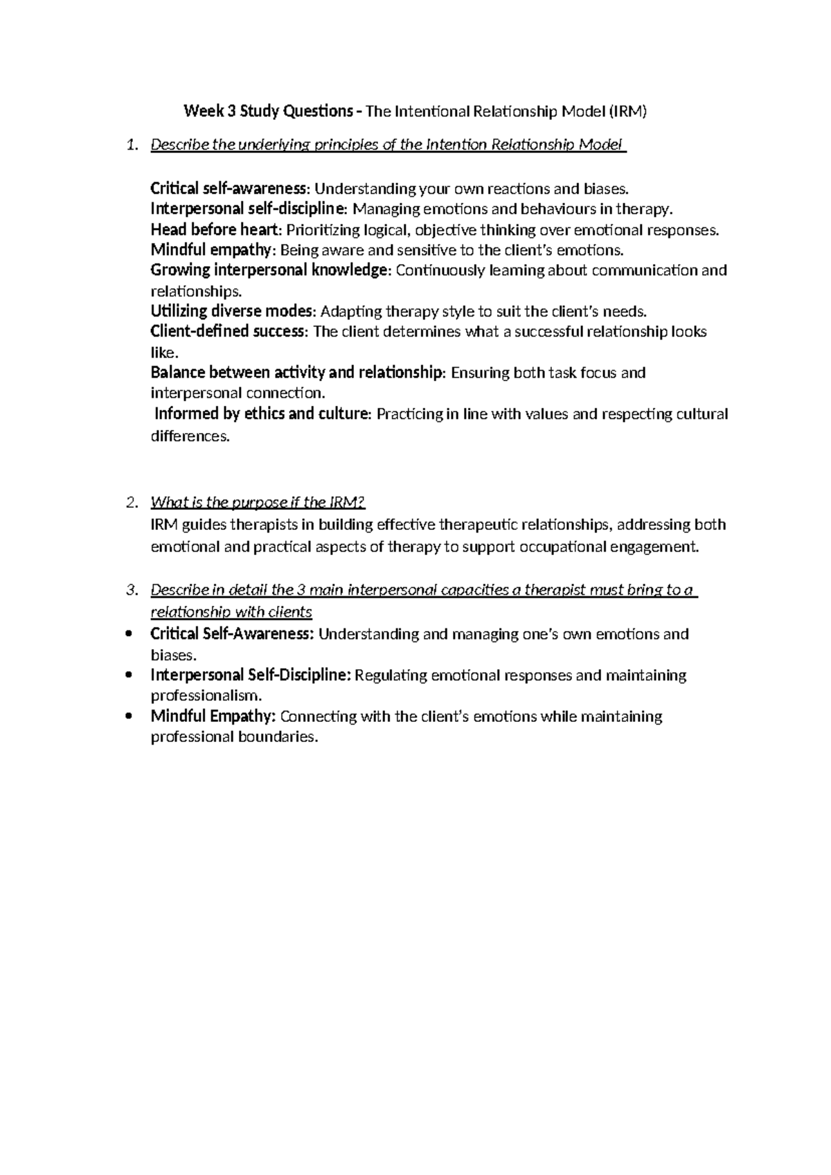 Week 3 Study Questions - notes from wk 3 - Week 3 Study Questions - The ...