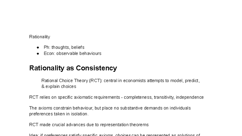 Rationality in Economics: Analyzing RCT and Its Axioms - Studocu