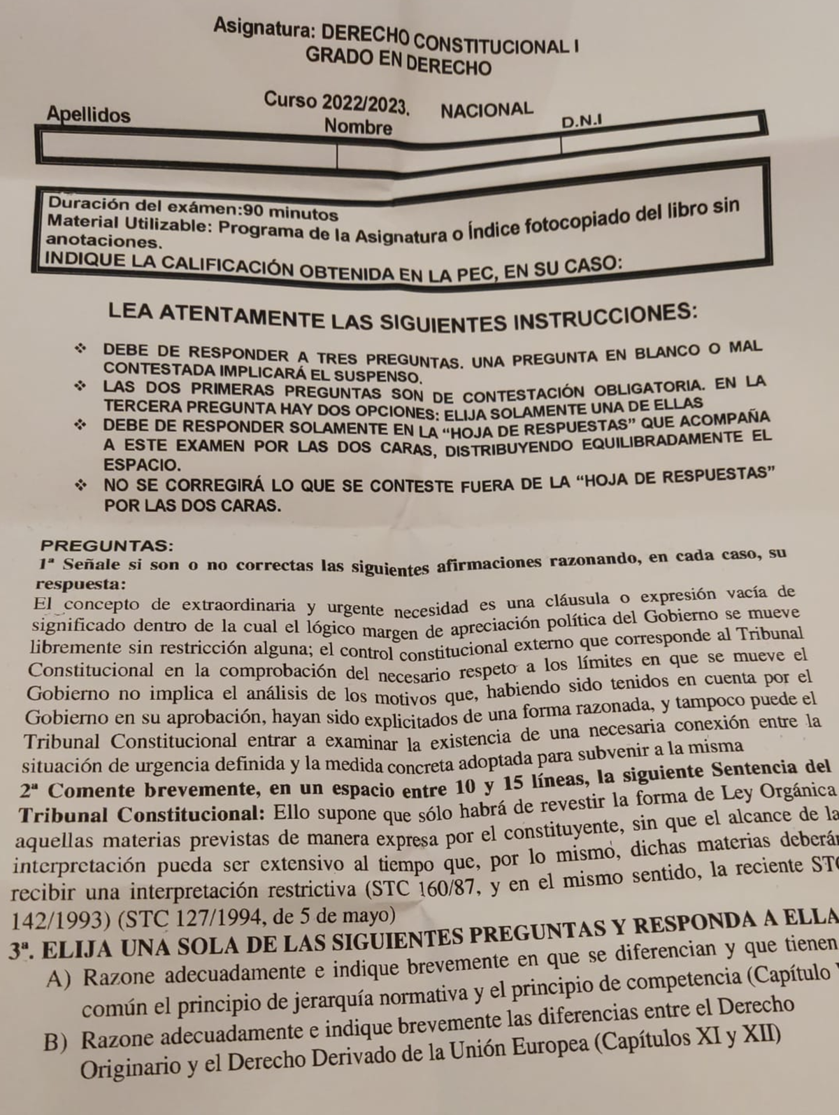 Constitucional 1 2023 - EXAMEN SEMANA 1 - Derecho Constitucional I ...