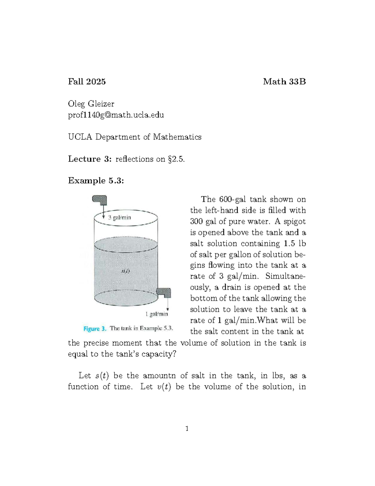 Fall 2025 Math 33B Lecture 5: Differential Equations & Salt Tank ...