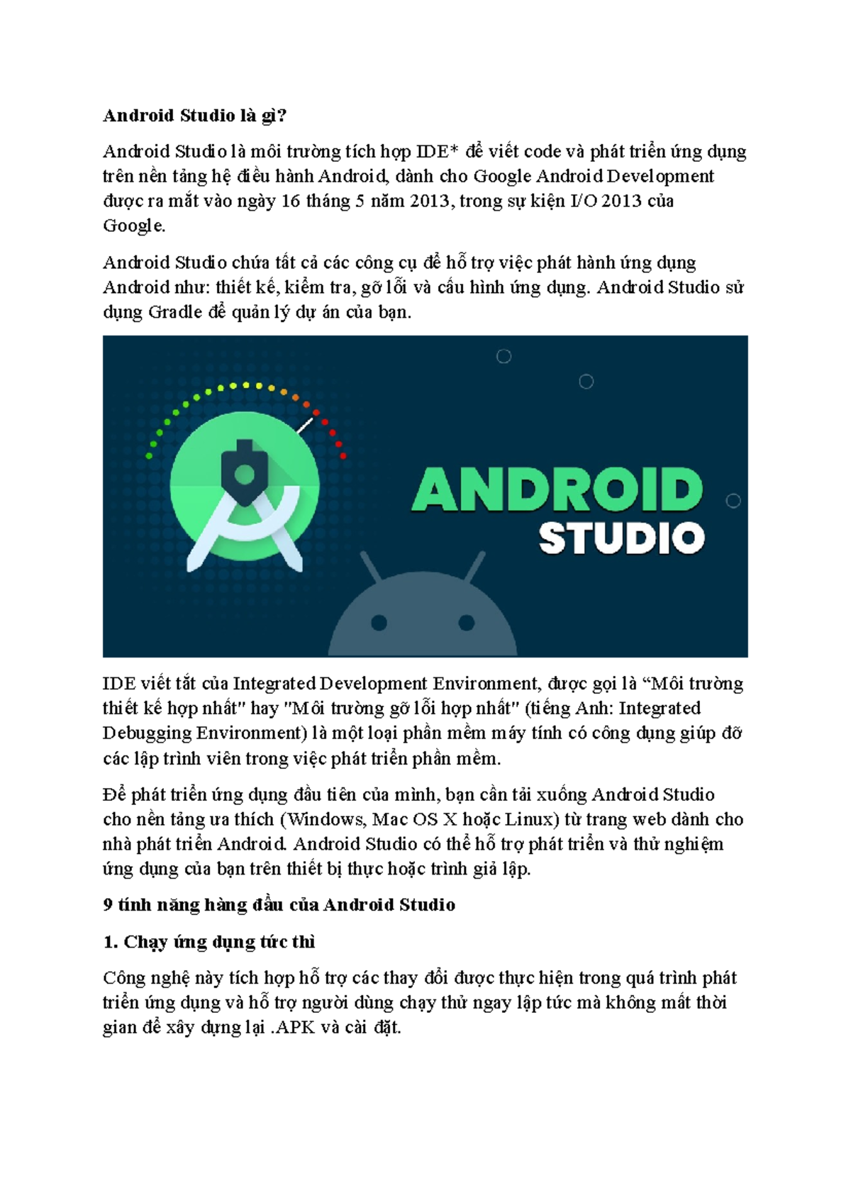 Hướng dẫn Cài đặt và Phát triển Ứng dụng với Android Studio - Studocu