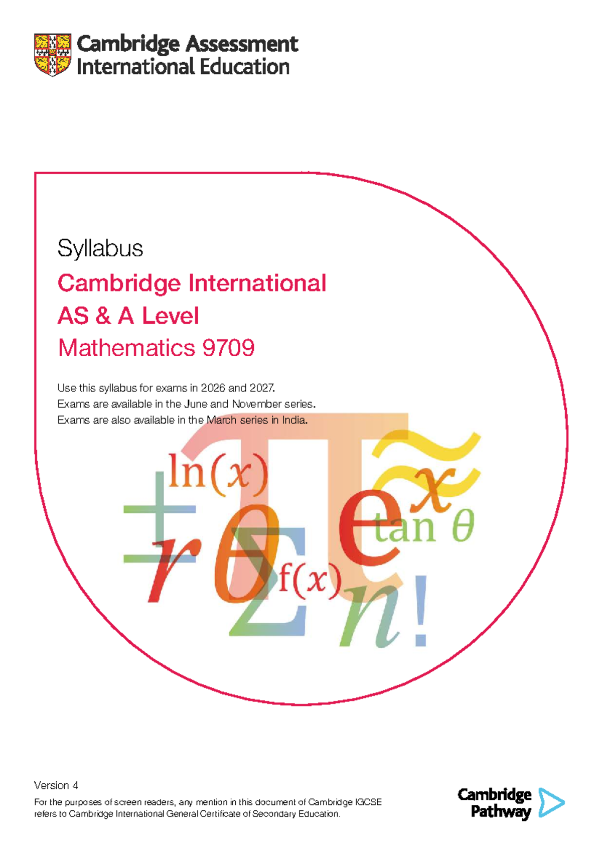 Cambridge International AS A Level Mathematics 9709 Syllabus for 2026 ...