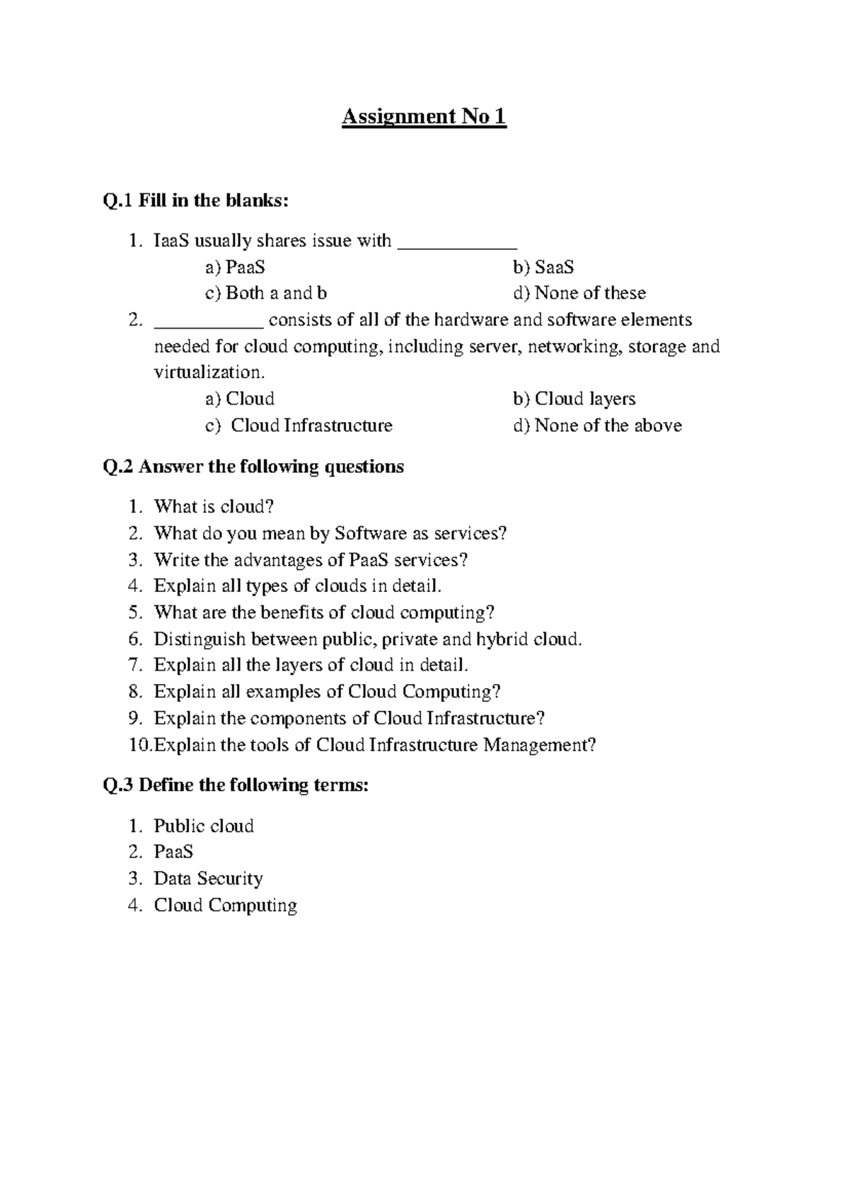 Assignment 1 - Summary of Cloud Computing Concepts and Terms - Studocu