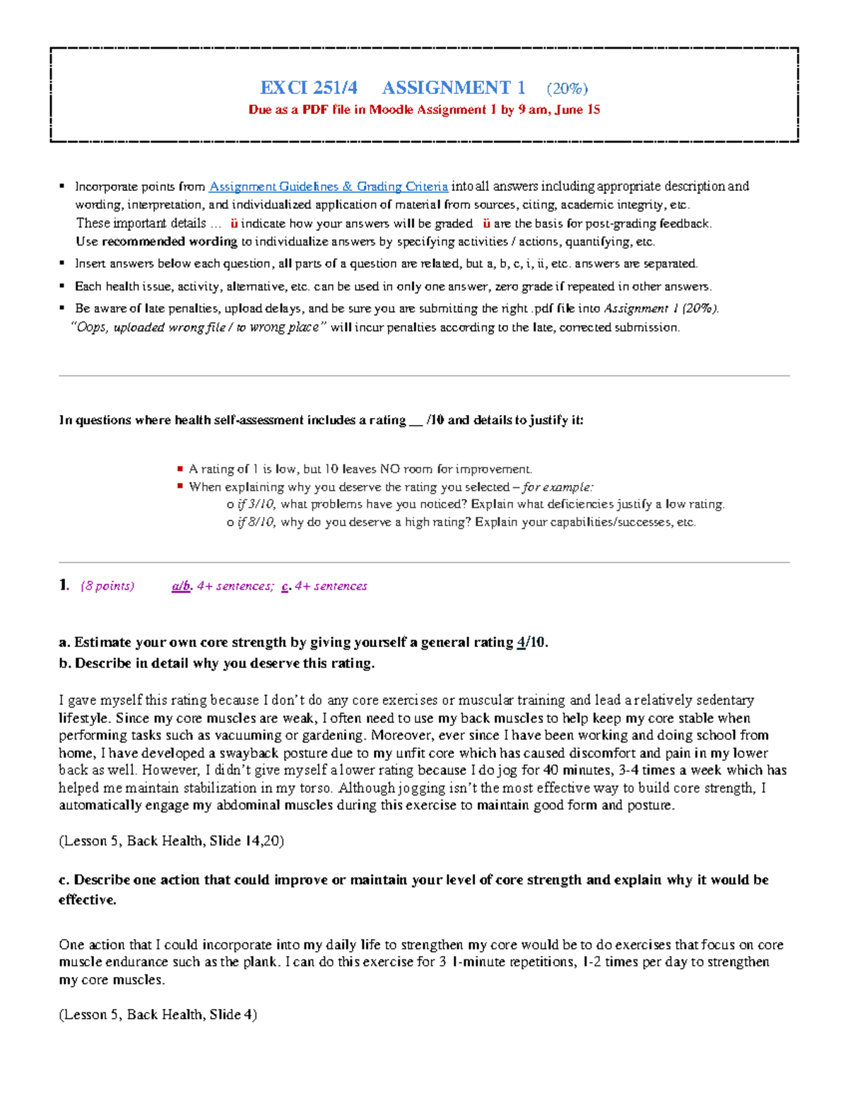 Exci 251 - Assignment 1 - EXCI 251/4 ASSIGNMENT 1 (20%) Due as a PDF ...