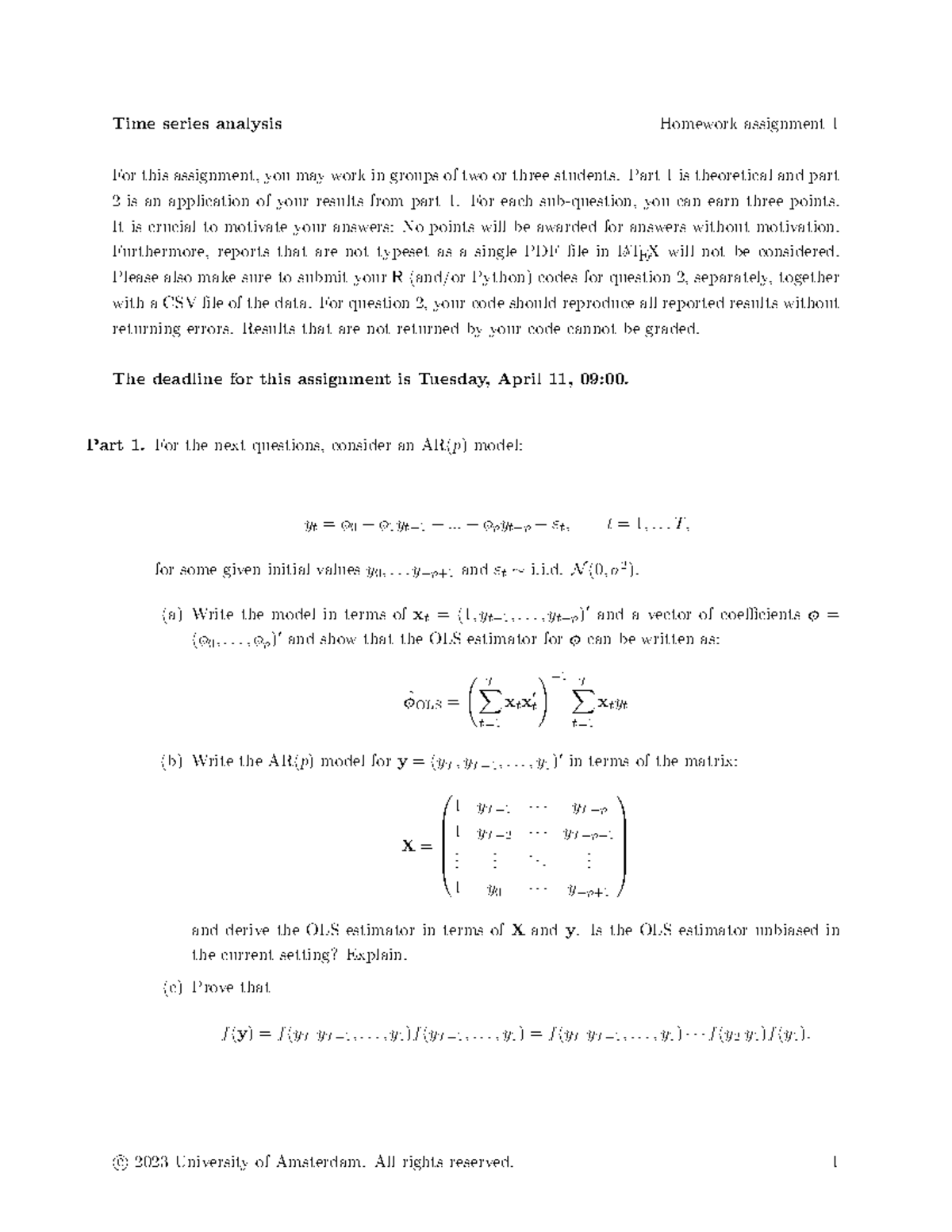 Time Series Analysis Assignment 1 - AR(p) Model and Forecasting ...