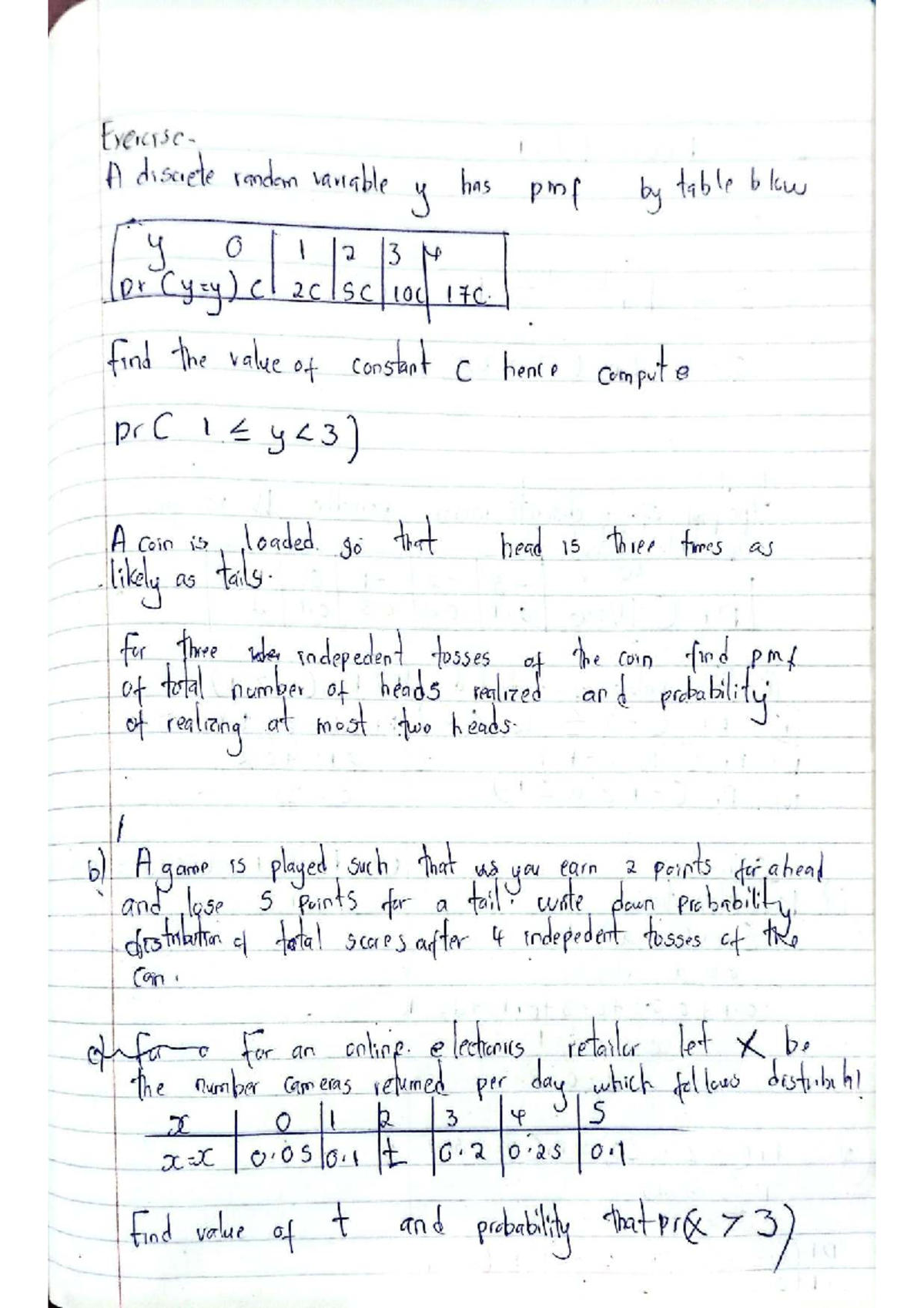 Probability Distributions and Random Variables: MATH 101 Final Exam ...