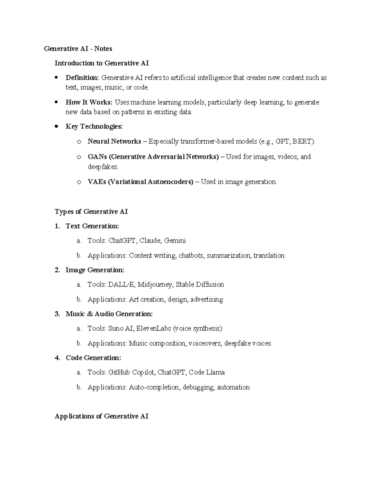 Document 19 - Comprehensive Notes on Generative AI Concepts - Studocu