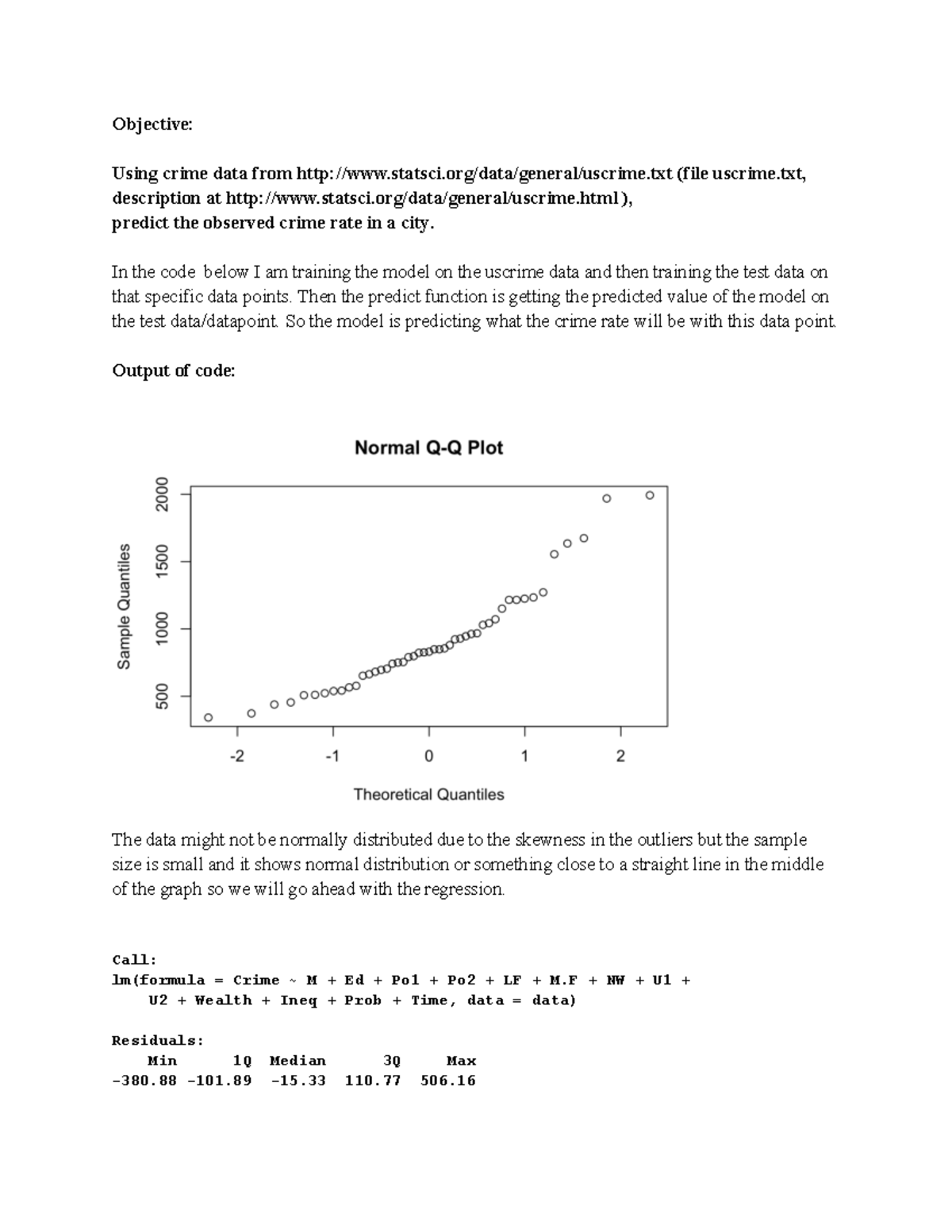 HW5 Regression (using R) - Objective: Using crime data from statsci ...