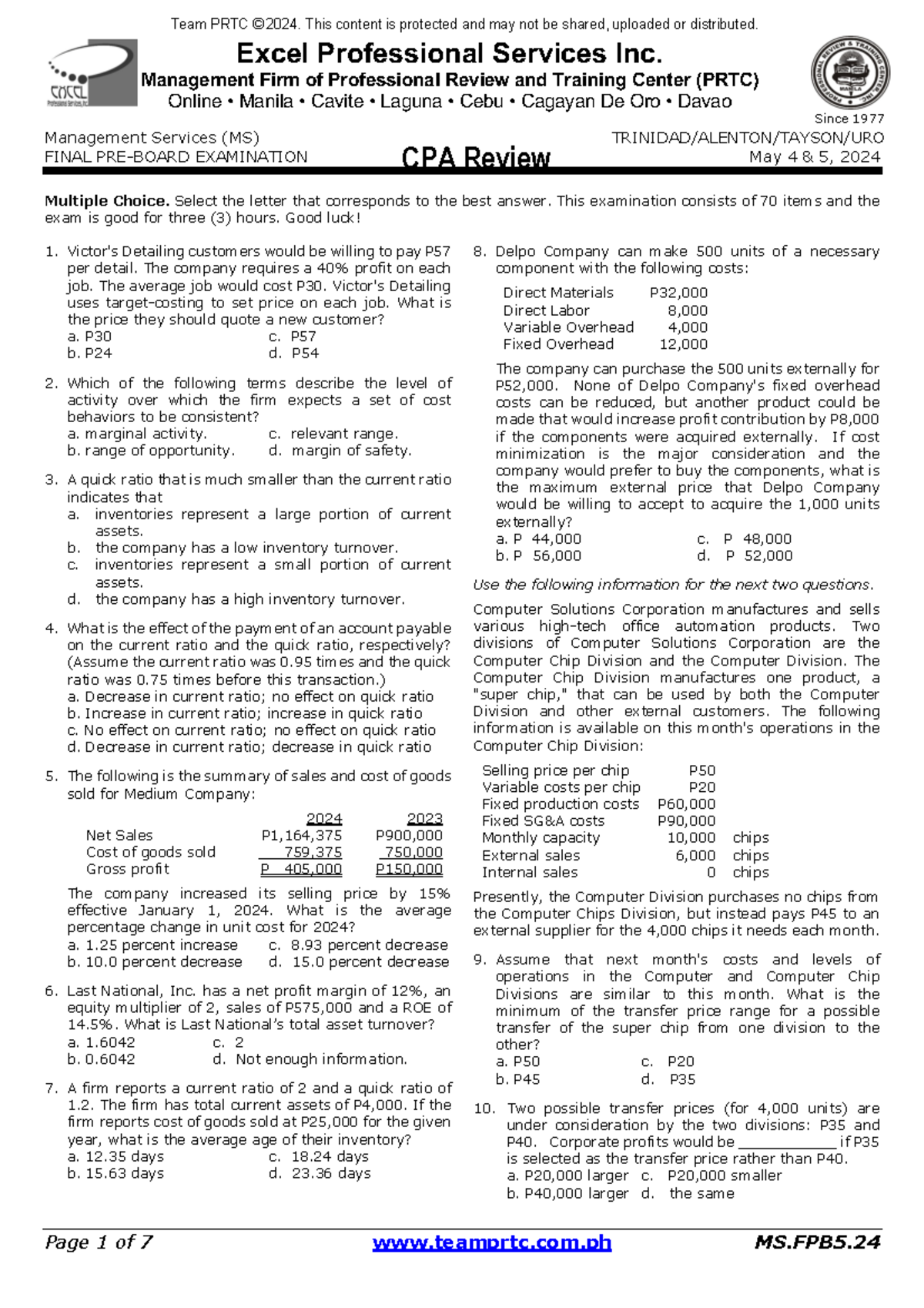 Team PRTC 2024: Final Exam Review for CPA Management Services - Studocu
