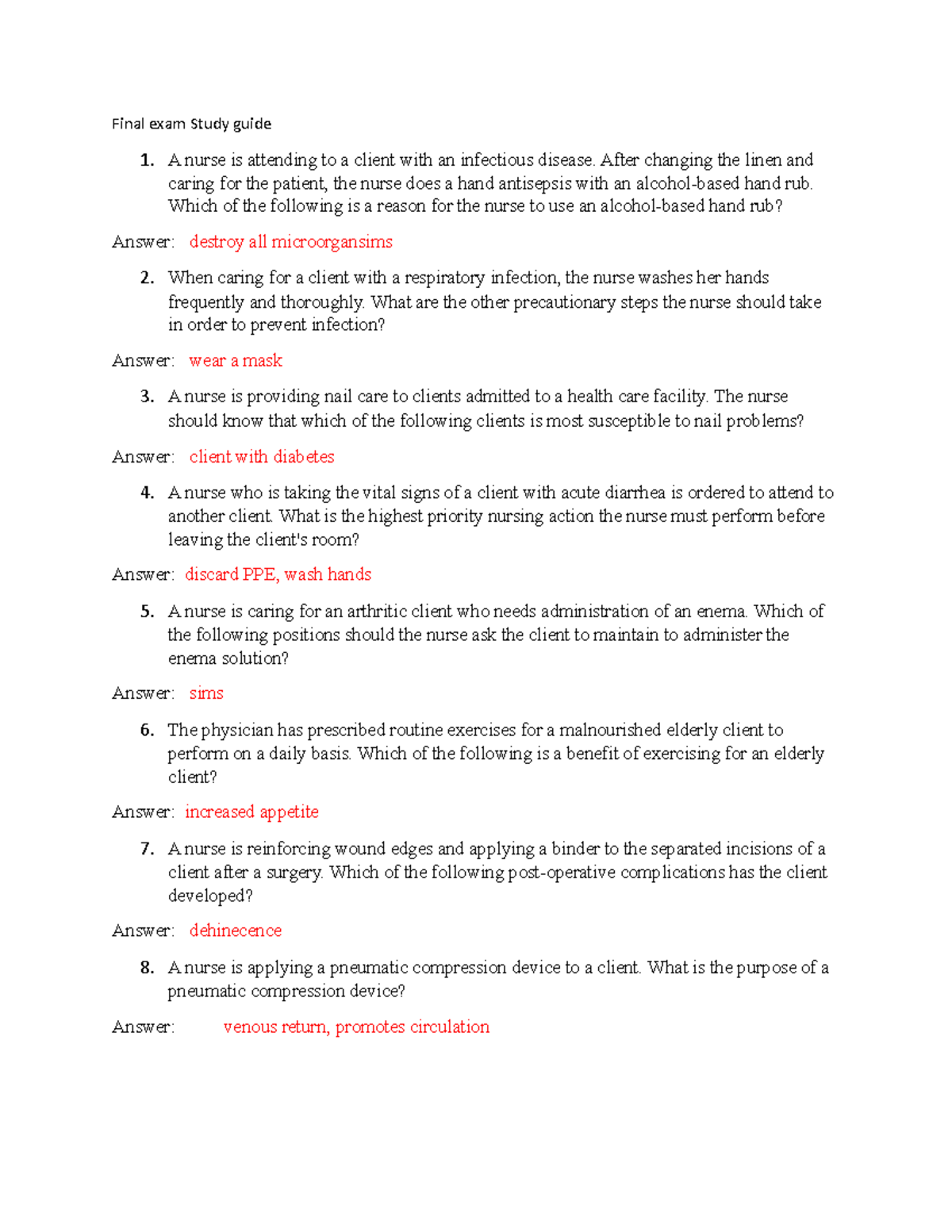 A&P 101 Final Exam Study Guide: Key Concepts & Nursing Care - Studocu