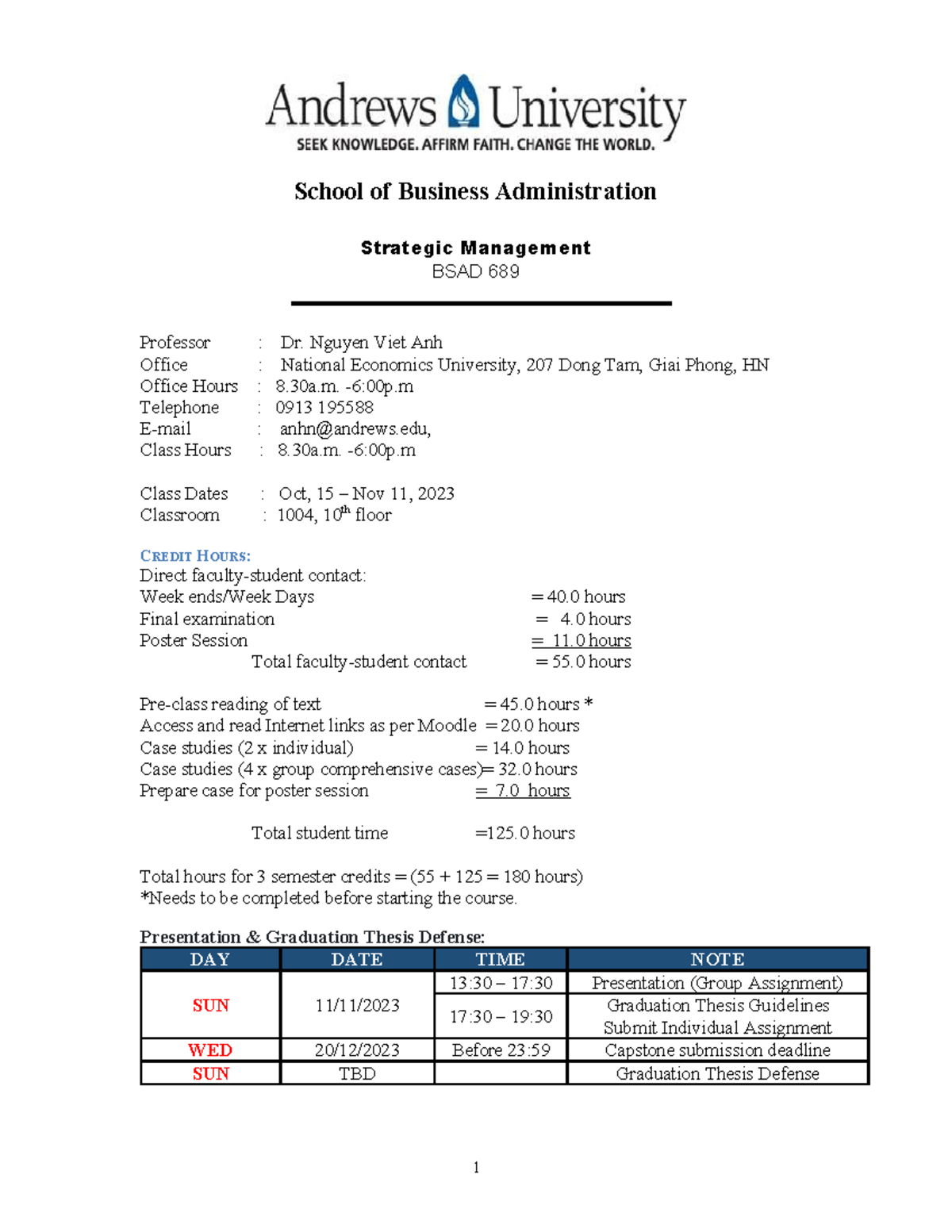2023 BSAD 689 Strategic Management Syllabus - AU07 HN - Studocu