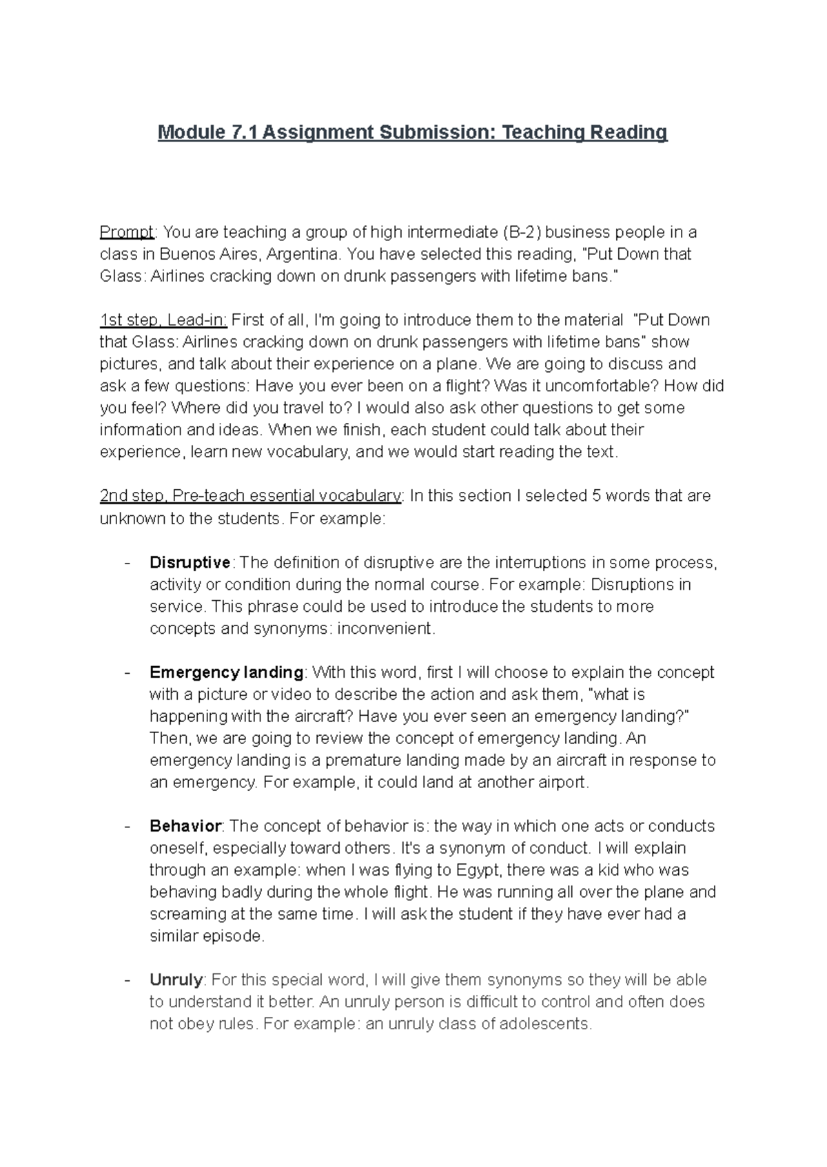 Module 7 Reading Module 7 Assignment Submission Teaching Reading
