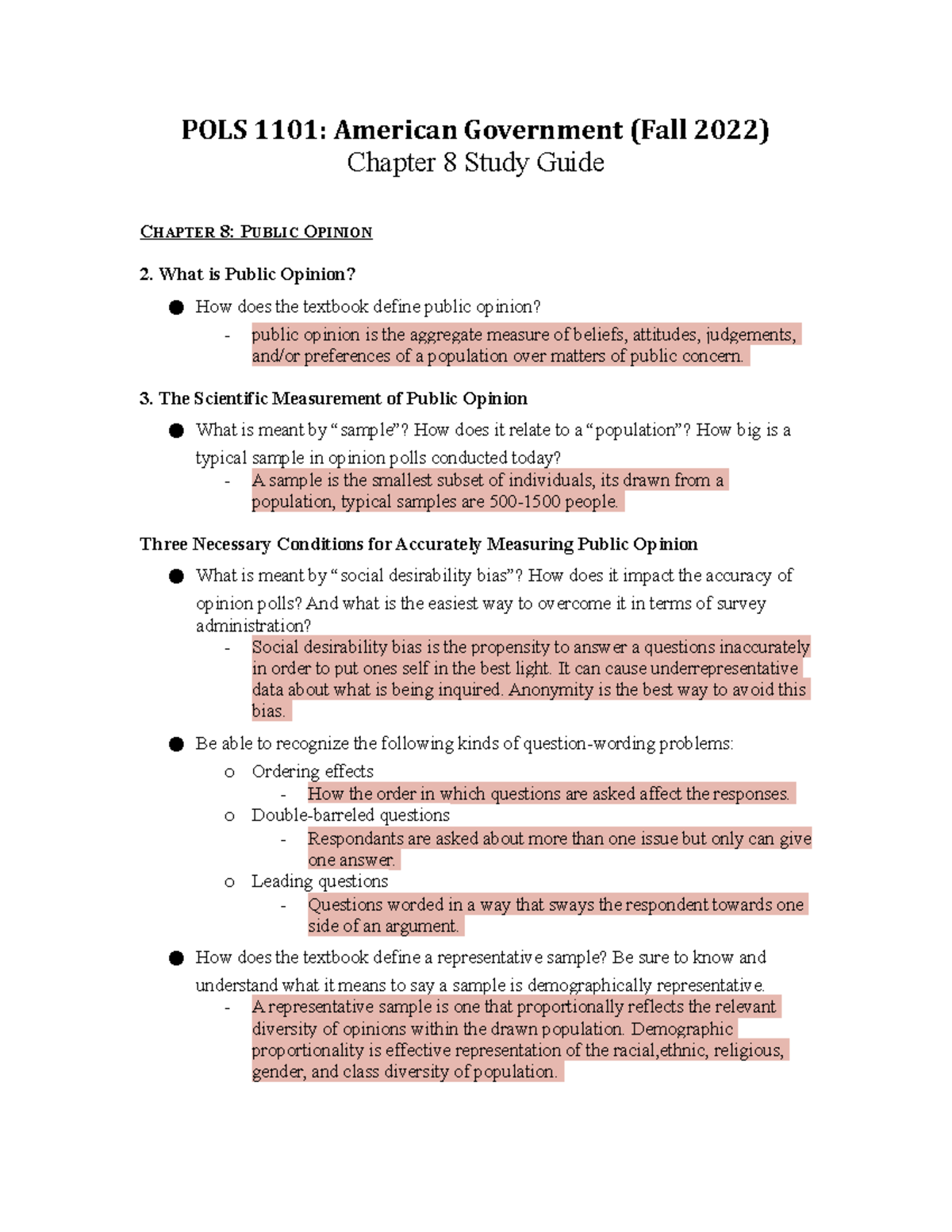 POLS 1101: Chapter 8 Public Opinion Study Guide F22 Exam 3 - Studocu