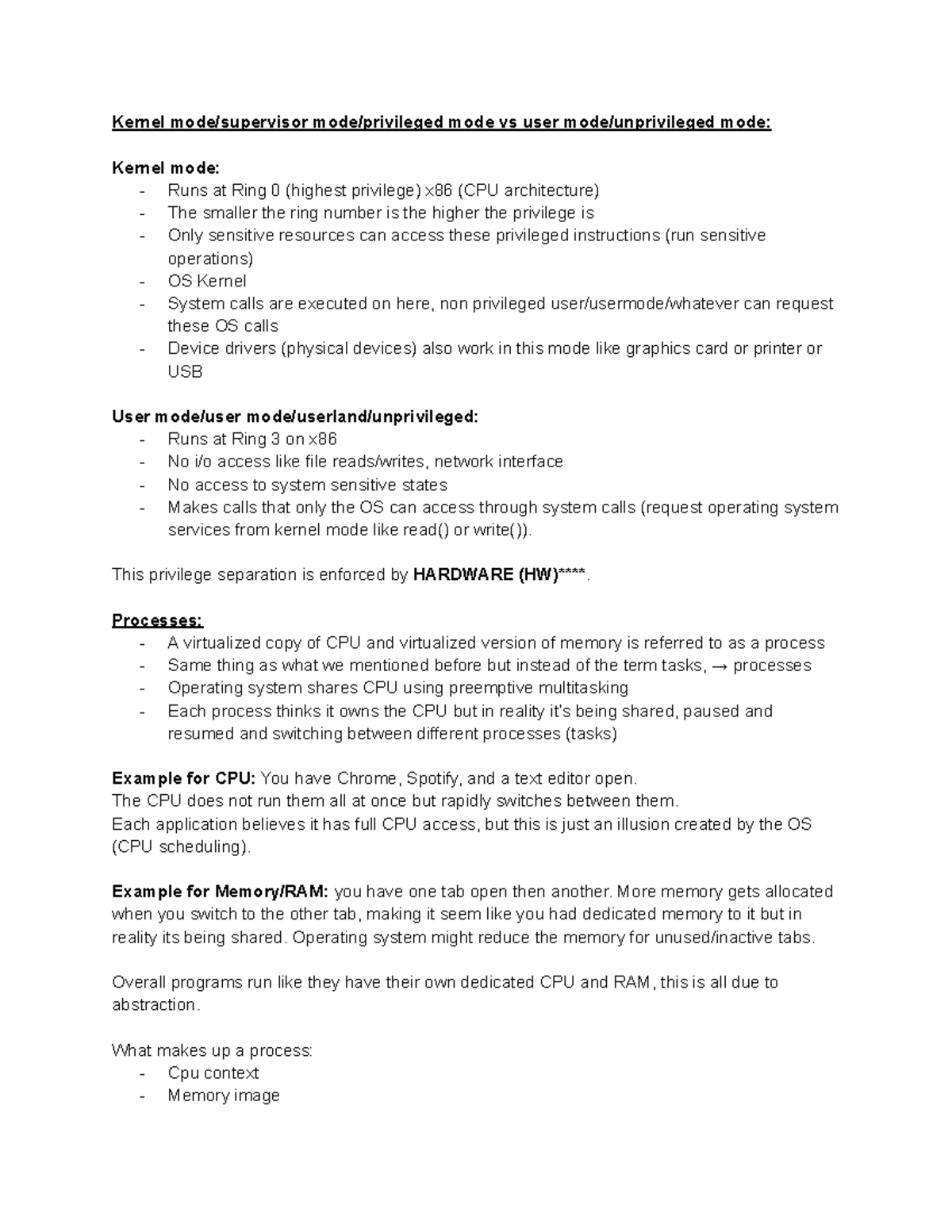midterm notes comp3000 - Kernel mode/supervisor mode/privileged mode vs ...