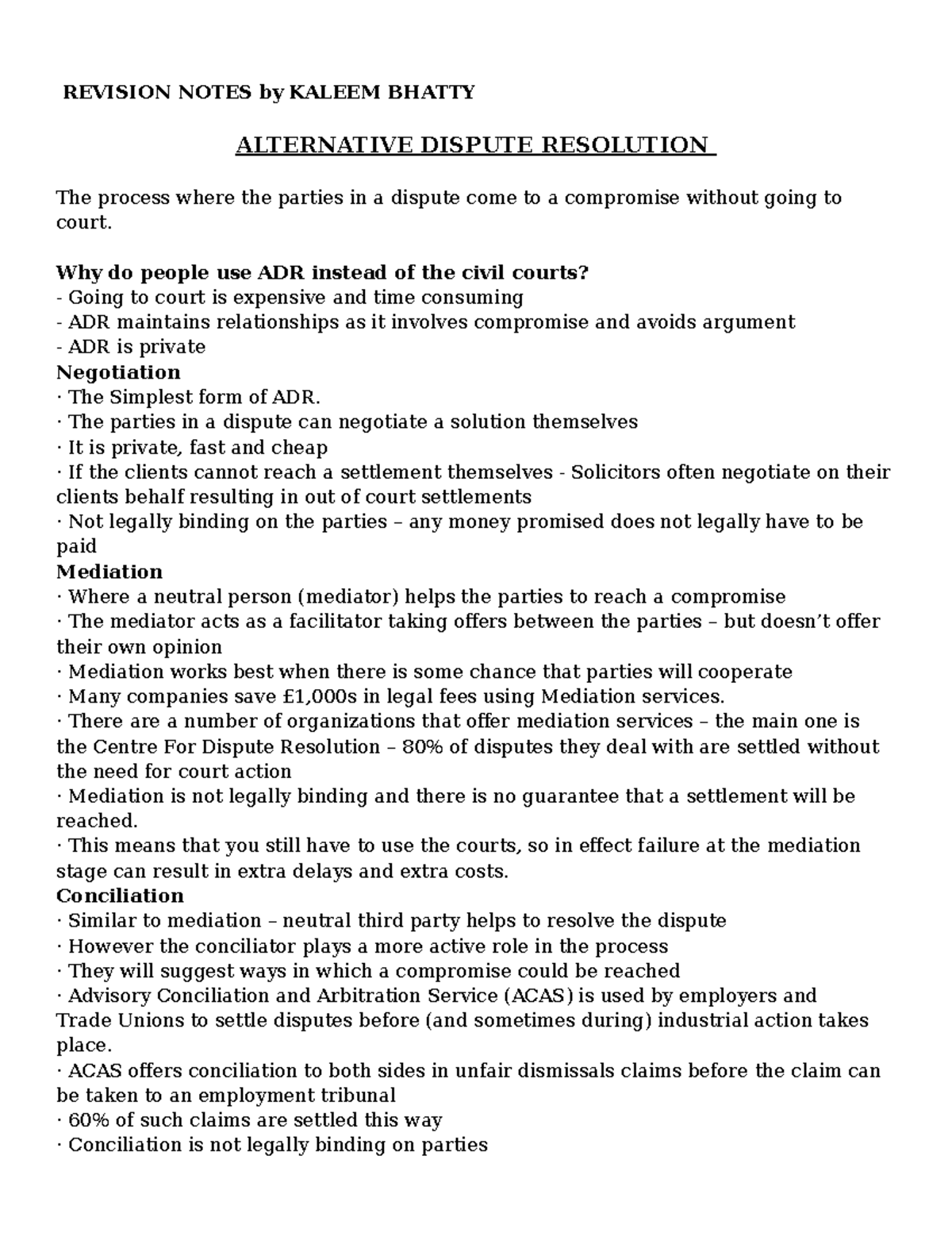 ADR (Self Study Notes) - Comprehensive Overview for A-Level Students ...