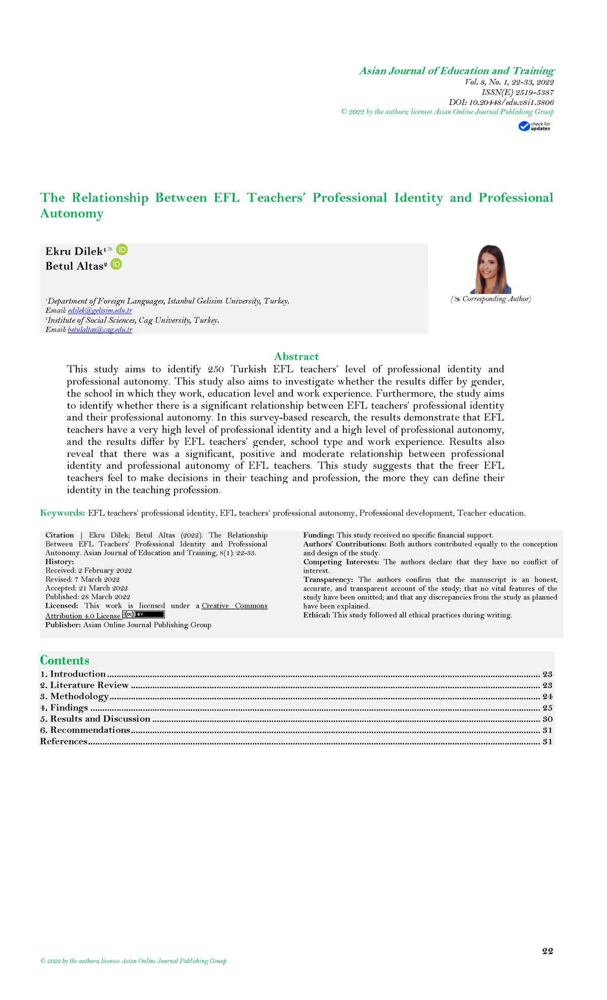 EFL Professional Identity and Autonomy: Insights from Turkish Teachers ...