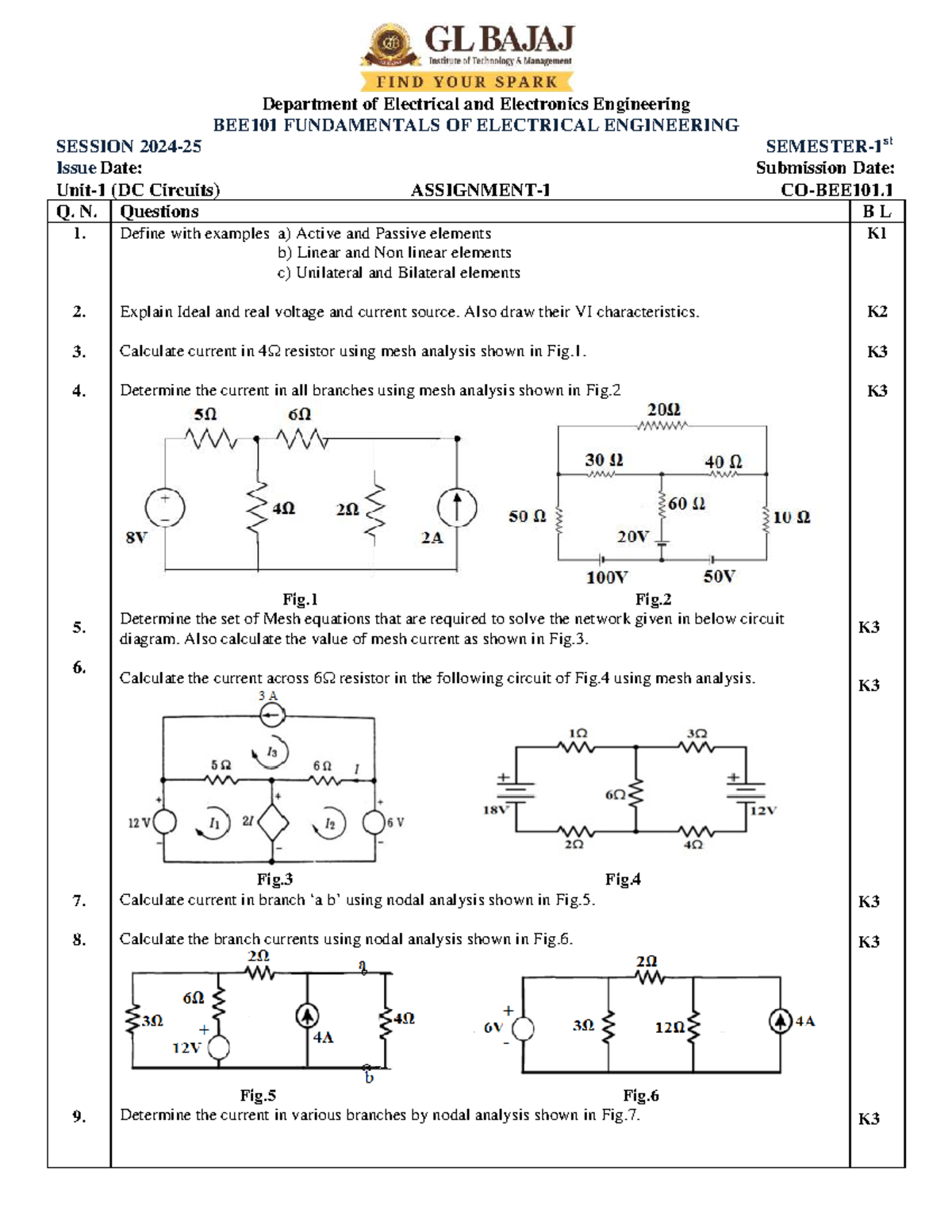 BEE101 Fundamentals of Electrical Engineering: All Assignments and ...