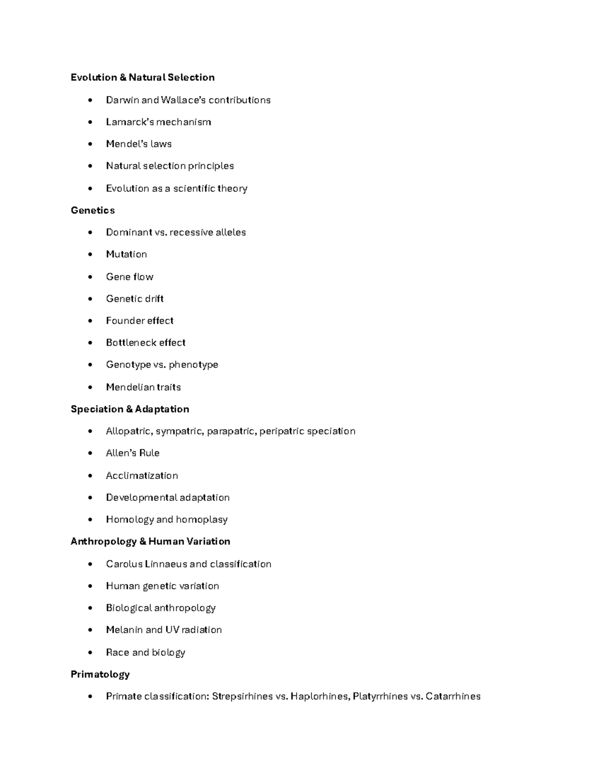 Evolution & Natural Selection: Key Concepts for ANTH 101 - Studocu