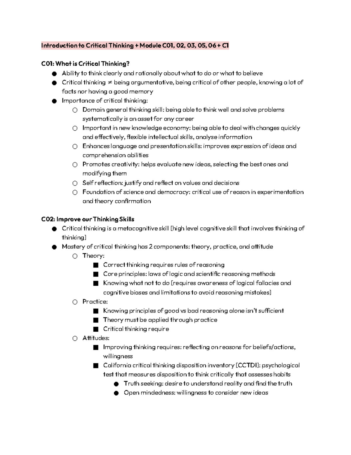 Philosophy 1230 B - Chapter 1: Understanding Critical Thinking - Studocu