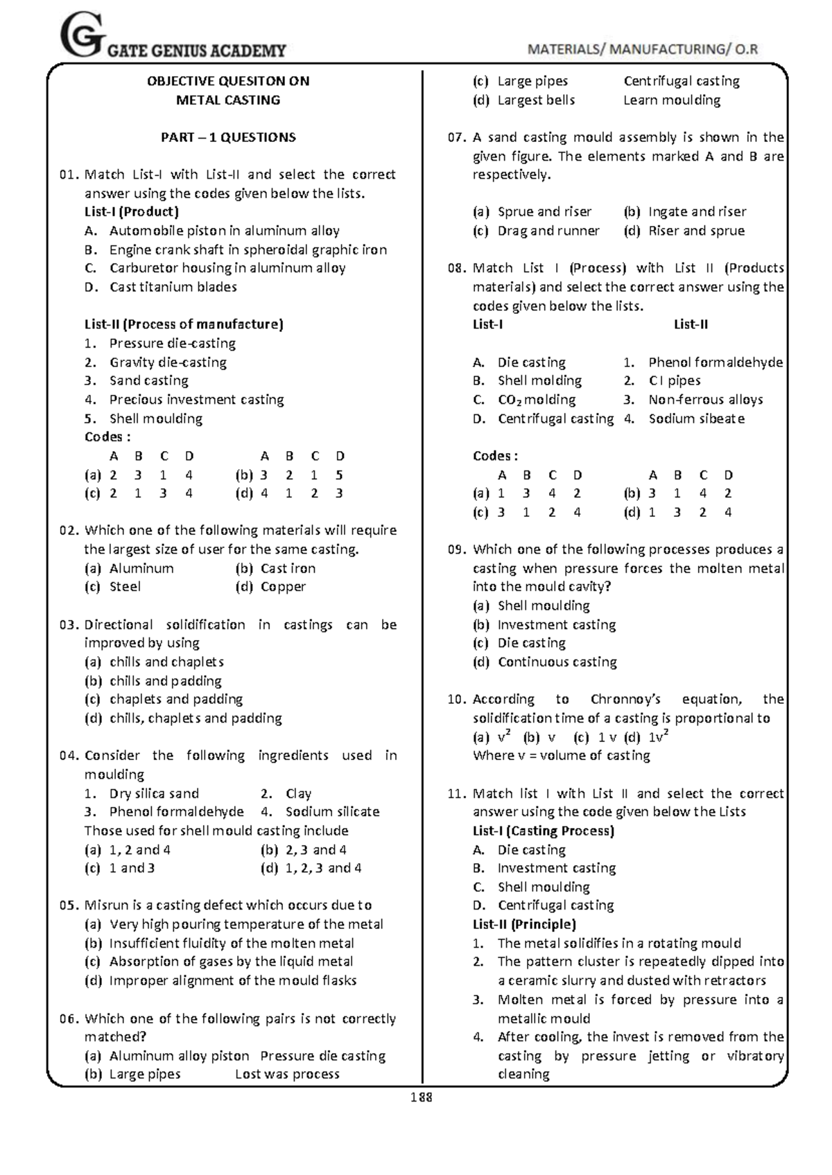 Metal Casting (MFG 101) Comprehensive Gate Notes for Students - Studocu