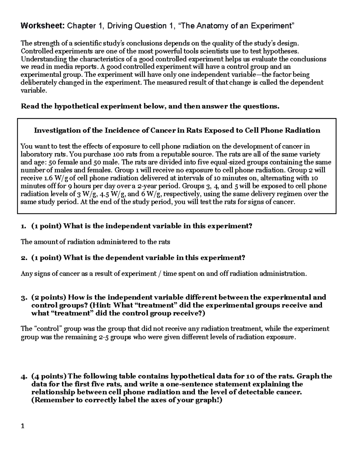 Anatomy of an Experiment: Chapter 1 Worksheet for Hypothetical Study ...