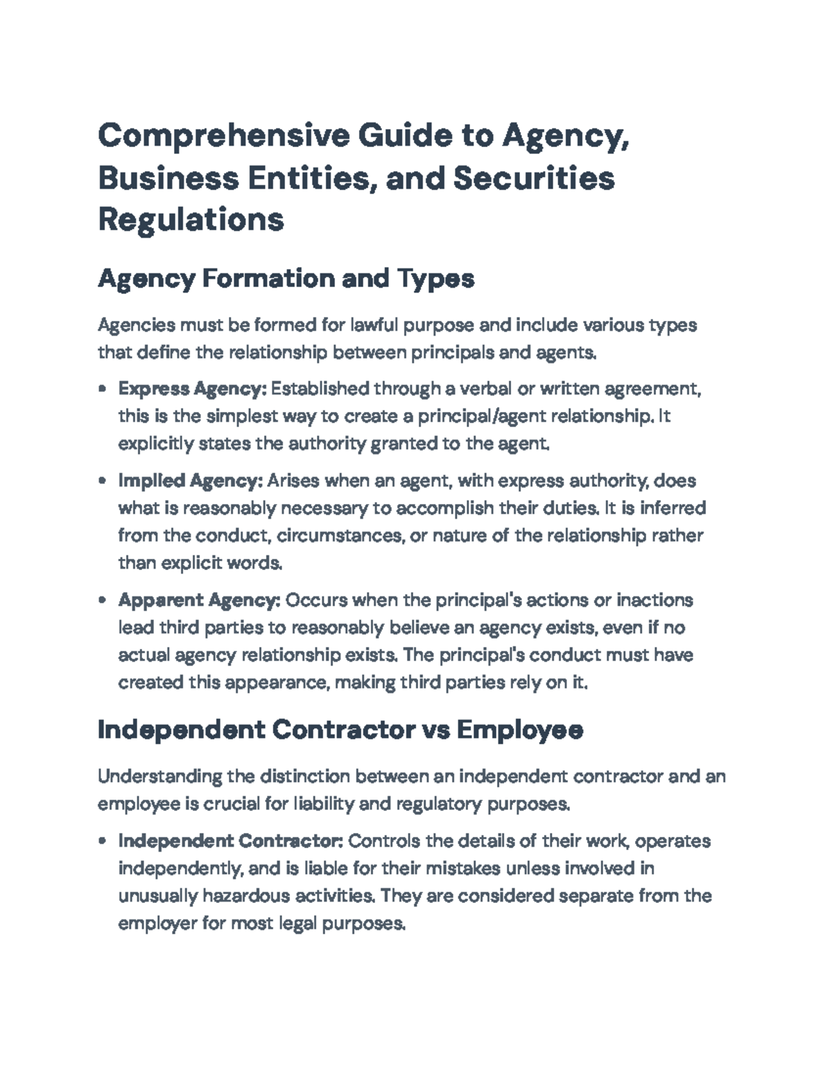 Comprehensive Guide to Agency, Business Entities & Securities Law ...