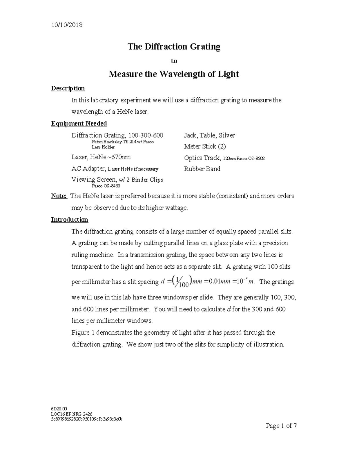 Diffraction Grating Lab Experiment: Measuring Light Wavelength (6D20 ...