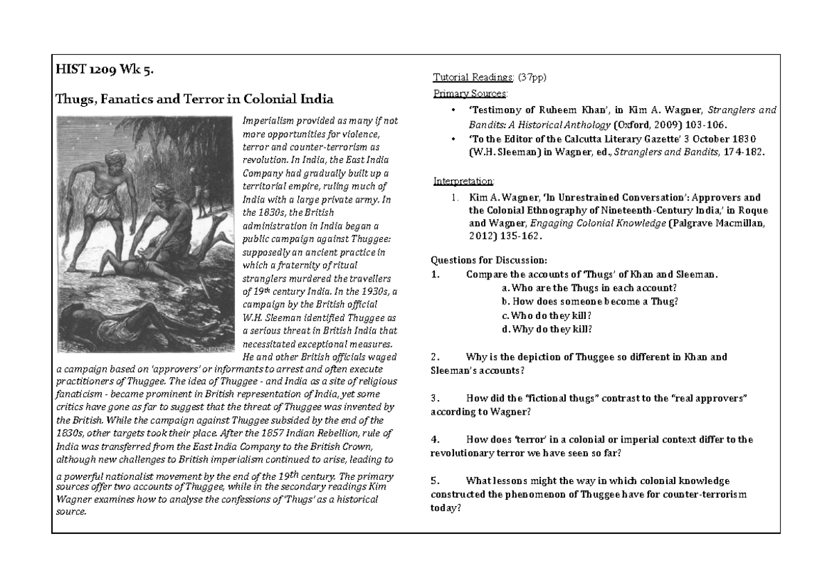 HIST 1209 Wk 5: Thuggee, Terror, and Imperialism in Colonial India ...
