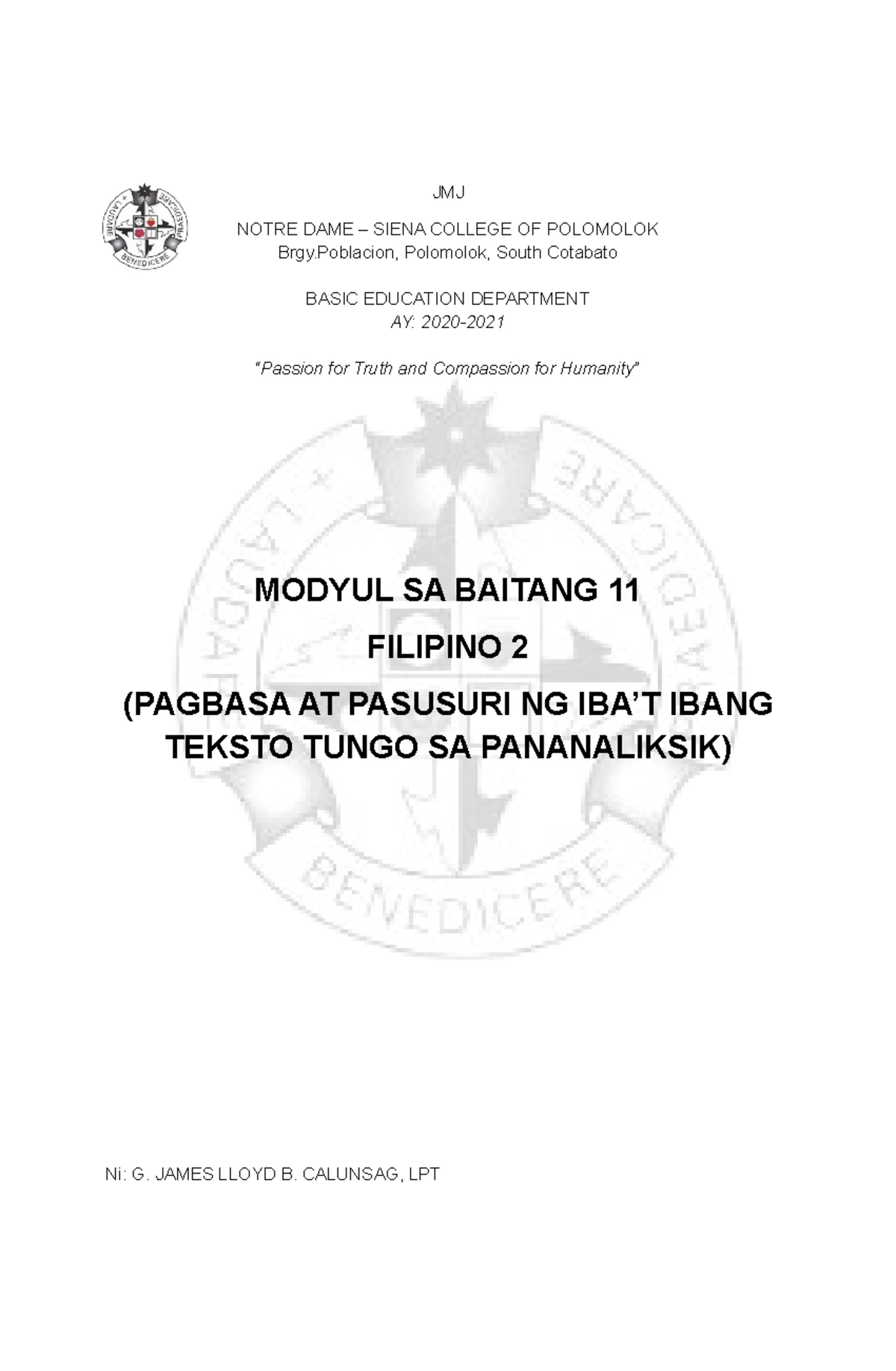 FILIPINO2: Pagbasa at Pagsusuri ng Tekstong Impormatibo - Studocu