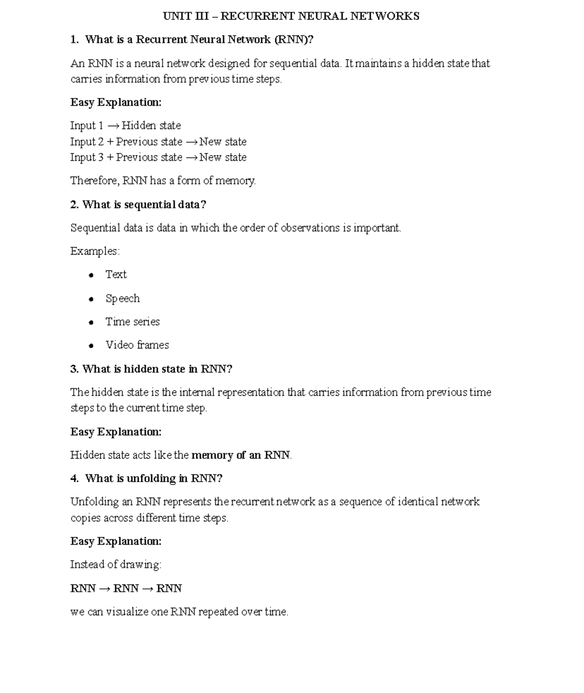 DL Question Bank: Units 3, 4 & 5 - RNNs, Model Evaluation ...