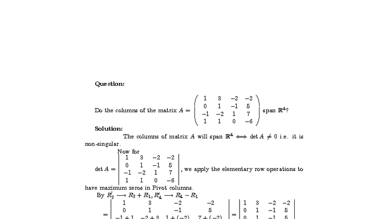 Lecture 6 (Question 9) - Matrix A and R4 Span Analysis - Studocu