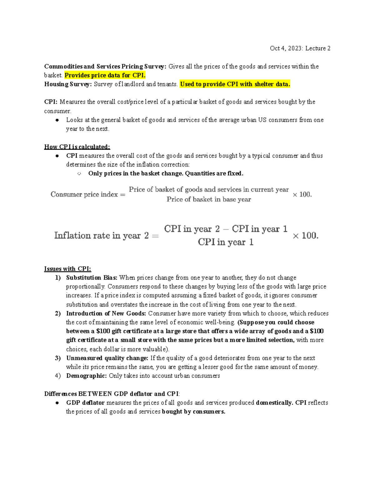 Unit 11 Measuring the Cost of Living - Oct 4, 2023: Lecture 2 ...