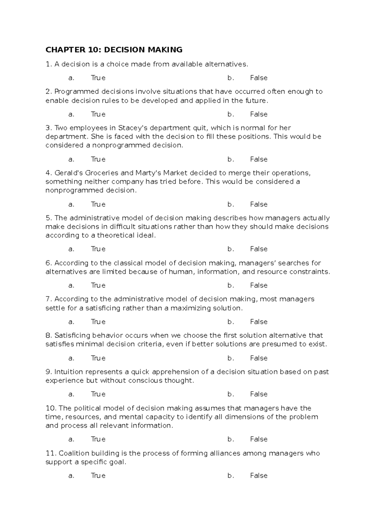 Chap 9 - Decision Making -MCQ - CHAPTER 10: DECISION MAKING A decision ...