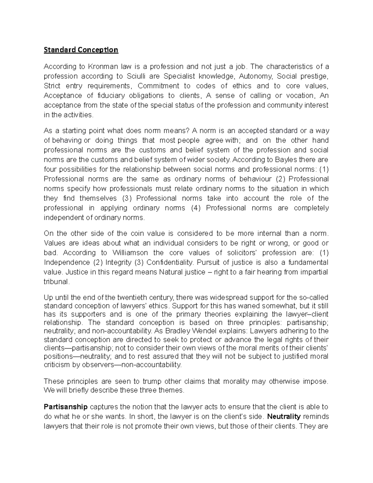 Standard Conception of Lawyers' Ethics: A Critical Analysis - Studocu